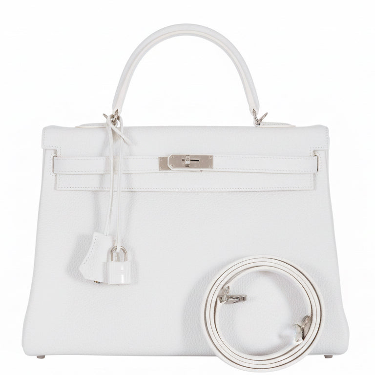 Hermès Kelly 35 Retourné Blanc Togo Palladium Hardware