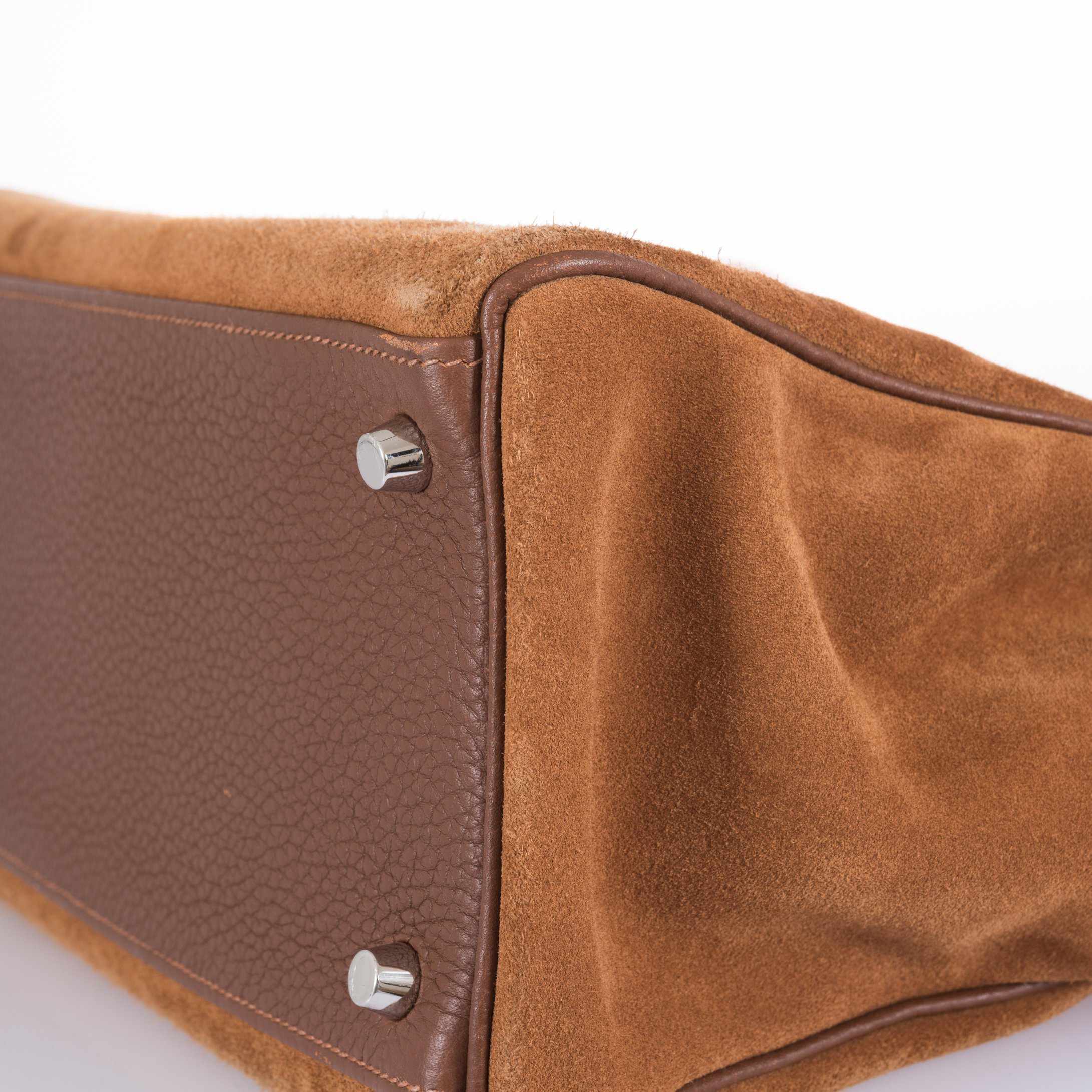 Hermès Kelly 35 Retourne Grizzly Fauve Veau Doblis and Gold Togo Palladium Hardware