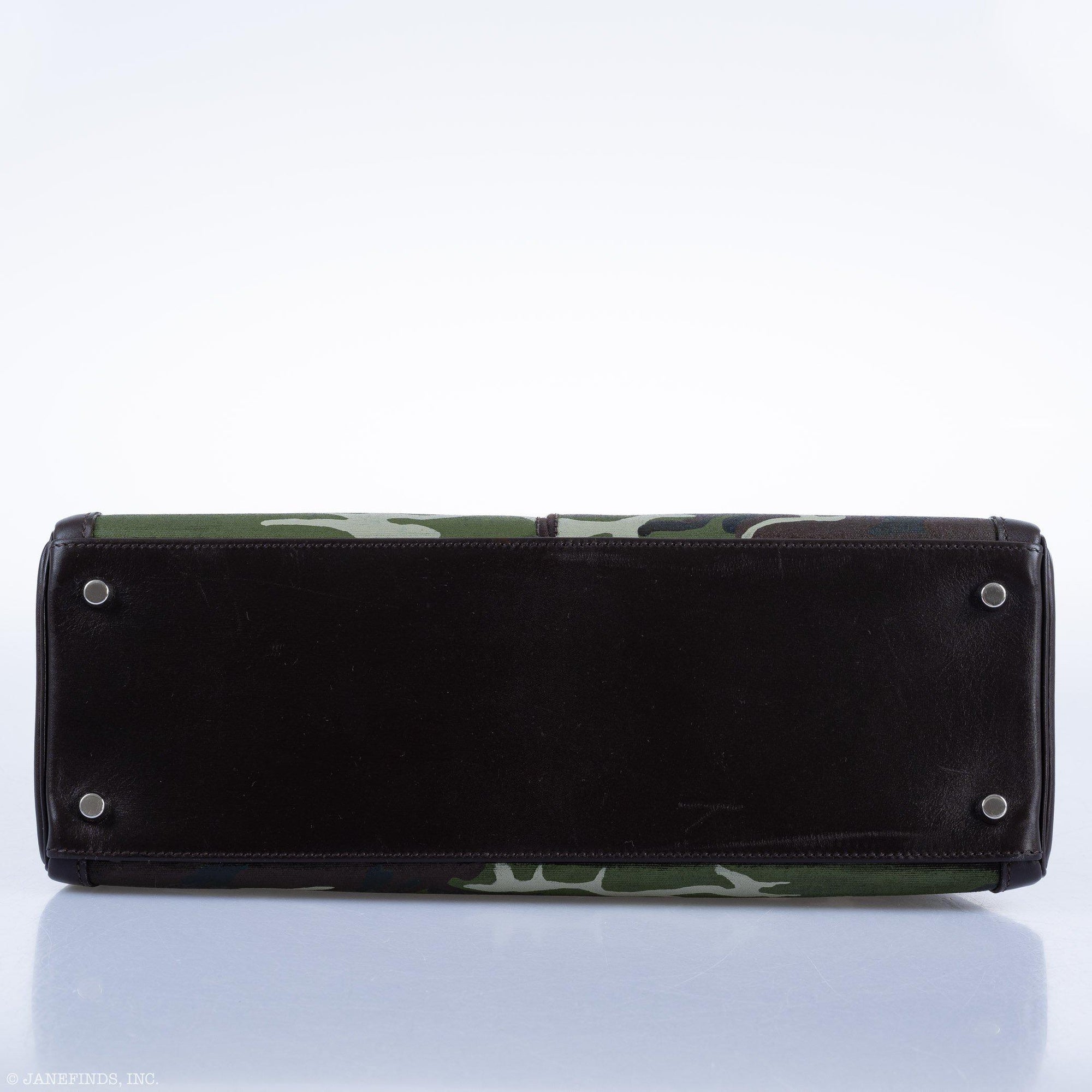 Hermès Kelly 35 Retourne Lakis Noir Box Calf Custom Camouflage Toile Palladium Hardware