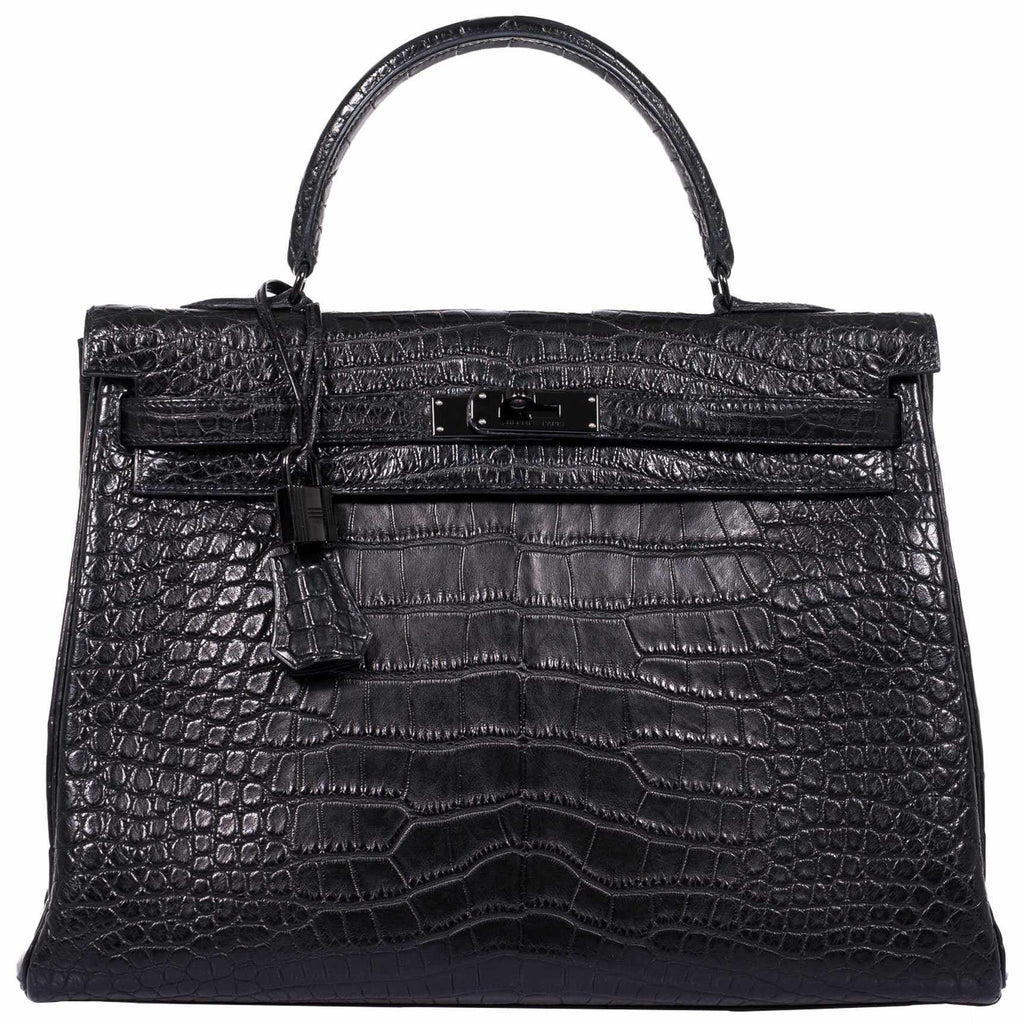 Hermès Kelly 35 SO Black Matte Alligator Black Hardware - Rare