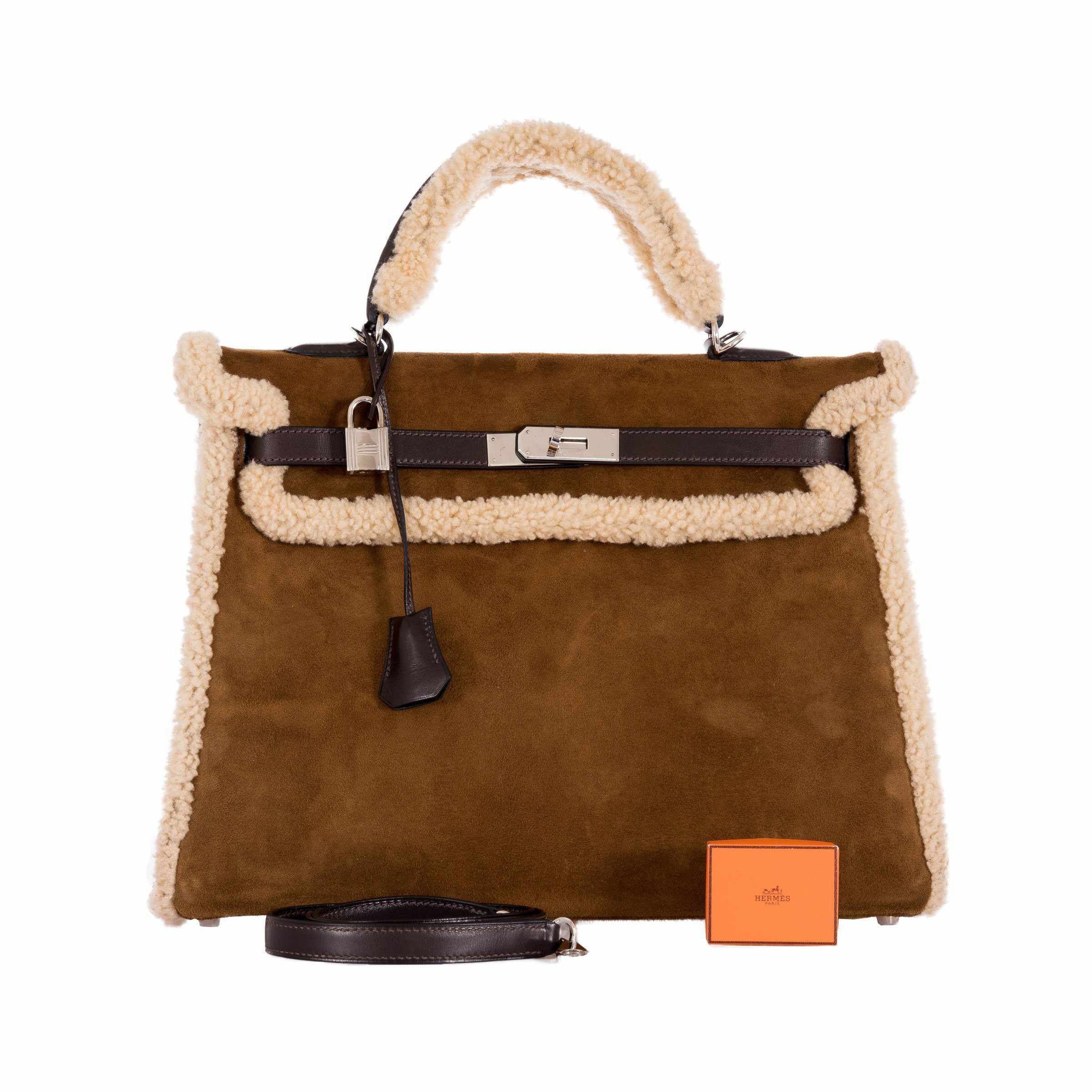 Hermès Kelly 35 Shearling & Ébène Barénia Retourné Palladium Hardware