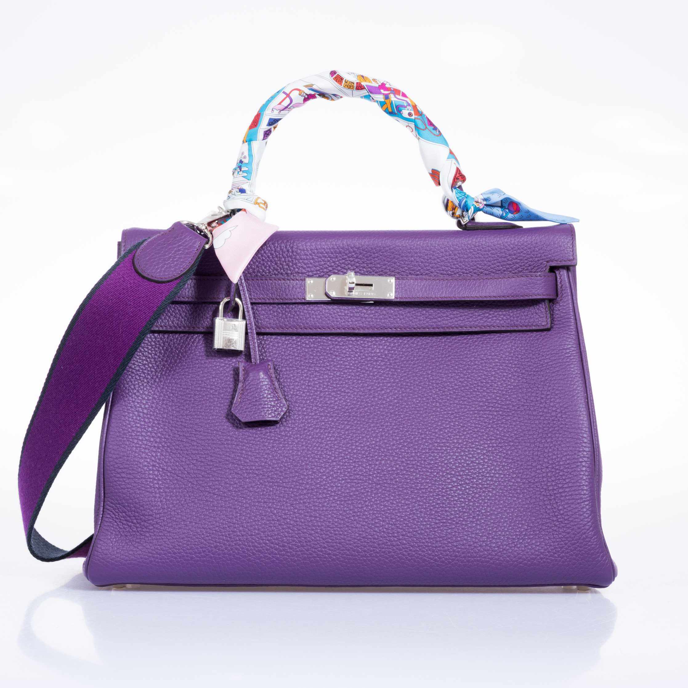 Hermès Kelly 35 Ultra Violet Clemence Amazone Strap Palladium Hardware