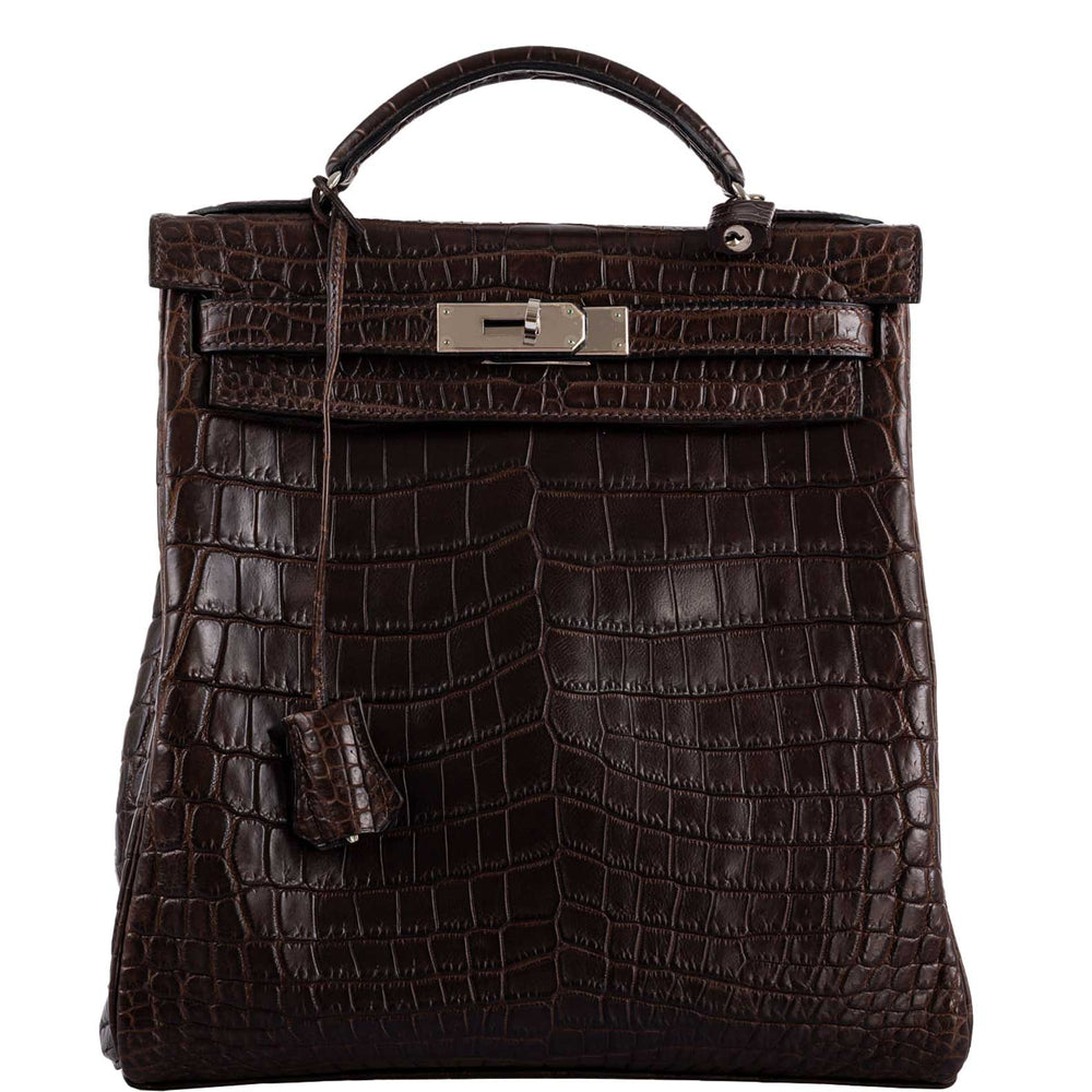 Hermès Kelly Ado GM Matte Havane Niloticus Crocodile Palladium Hardware