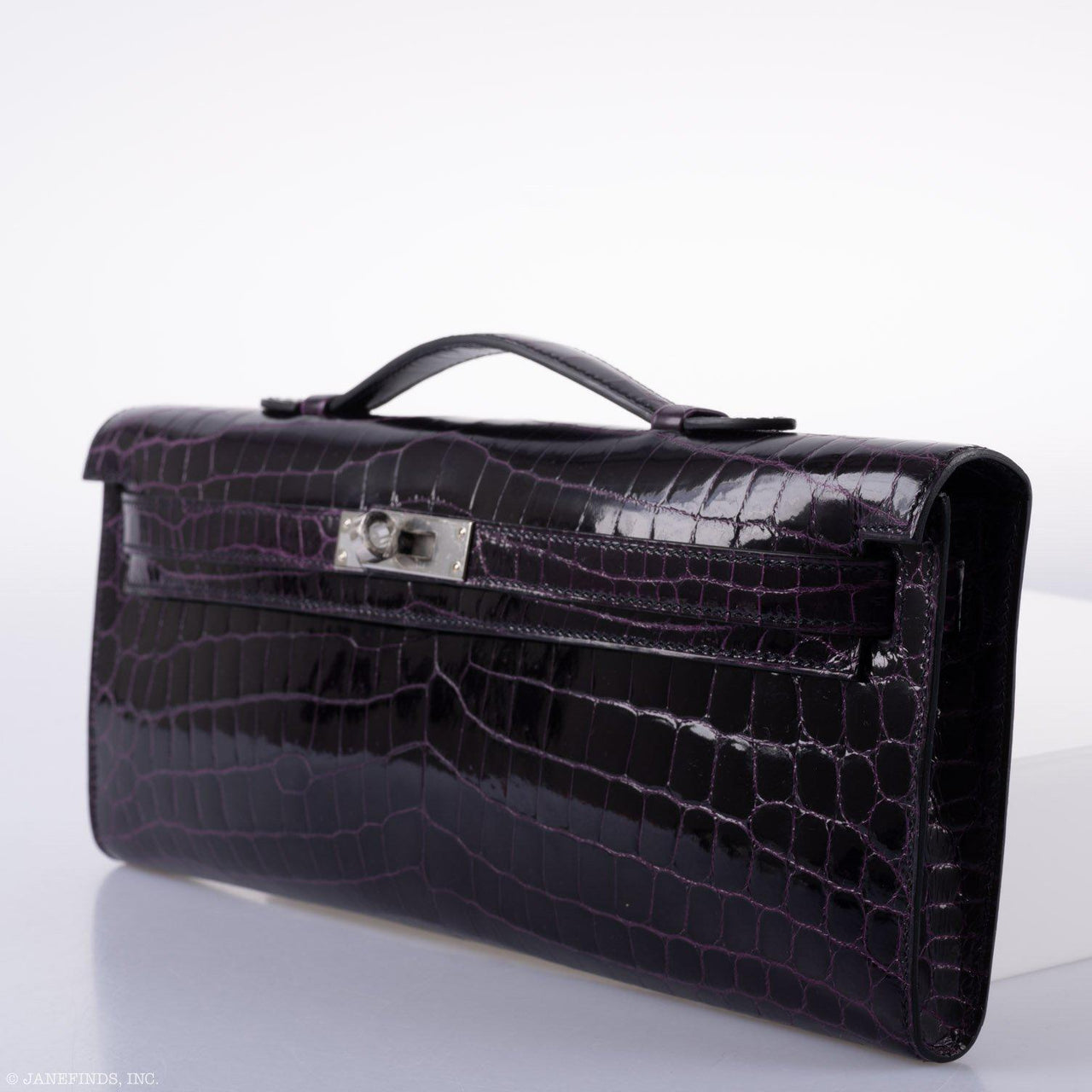 Hermès Kelly Cut Aubergine Shiny Niloticus Crocodile Palladium Hardwar ...