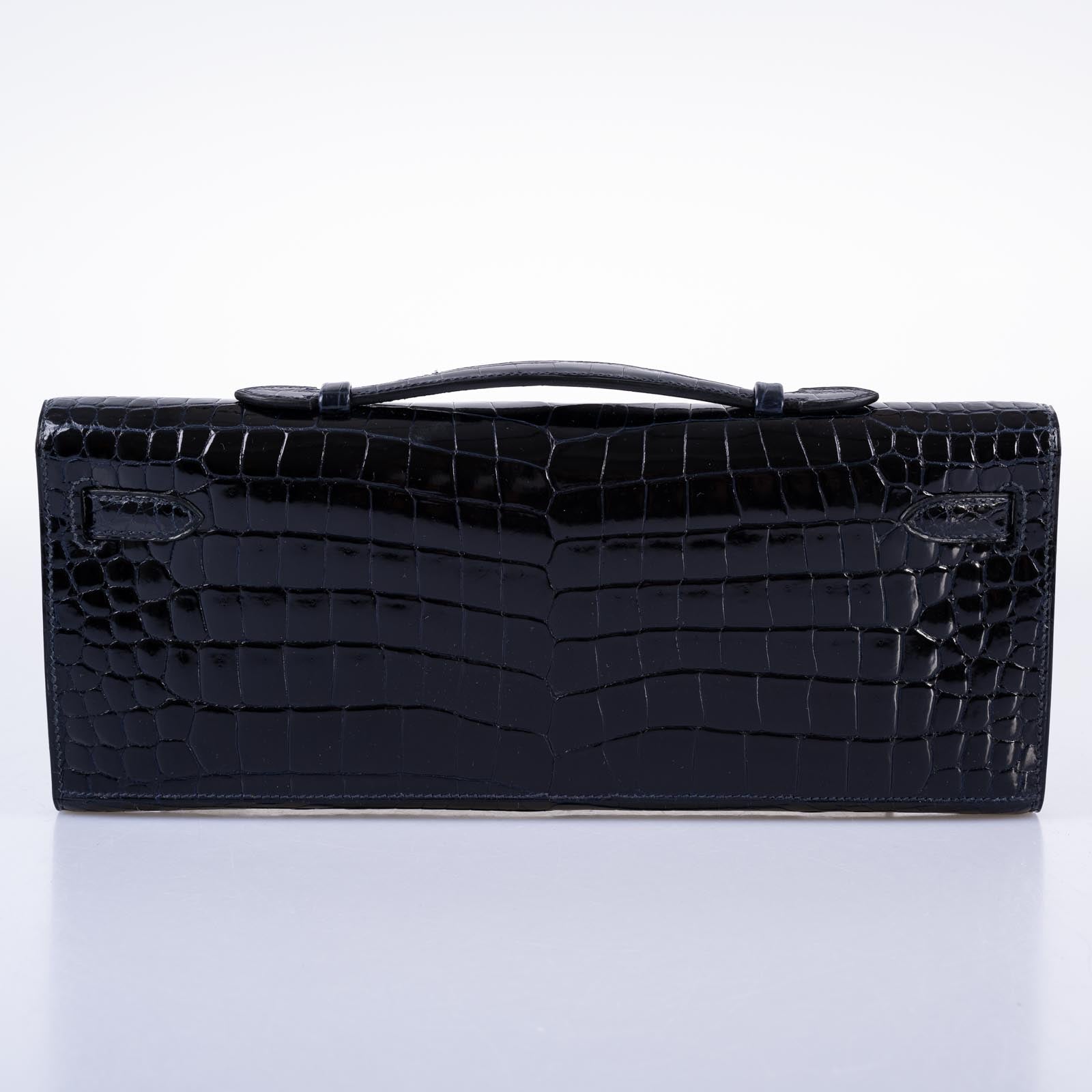Hermès Kelly Cut Blue Marine Porosus Crocodile with Diamond and White Gold Hardware