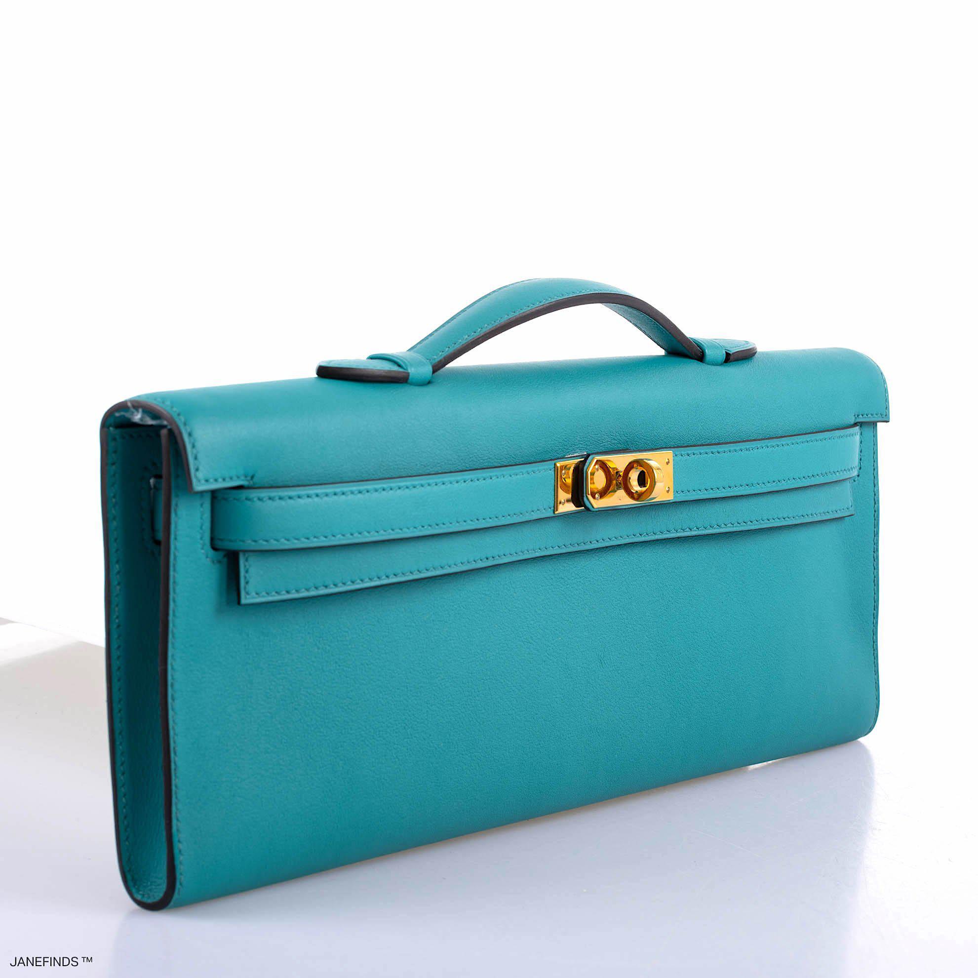 Hermès Kelly Cut Blue Paon Swift leather Gold Hardware