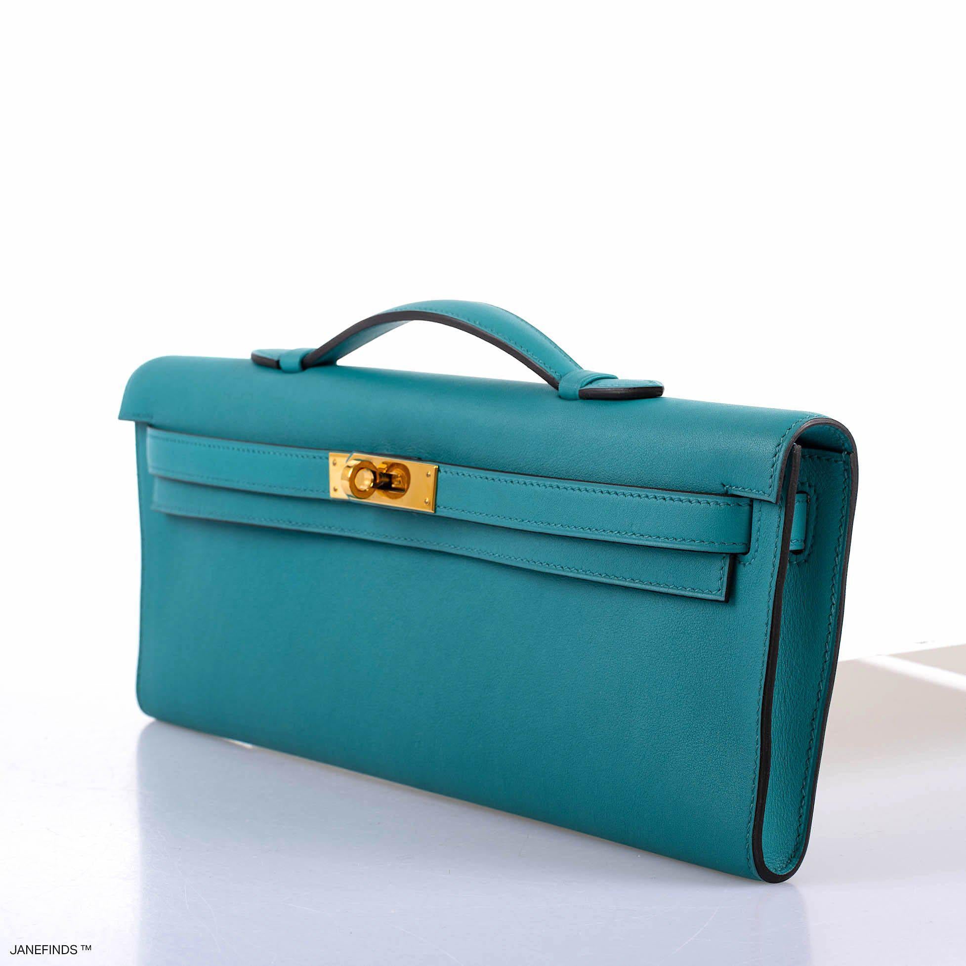 Hermès Kelly Cut Blue Paon Swift leather Gold Hardware