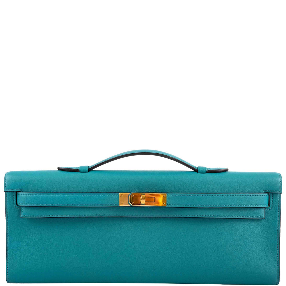 Hermès Kelly Cut Blue Paon Swift leather Gold Hardware