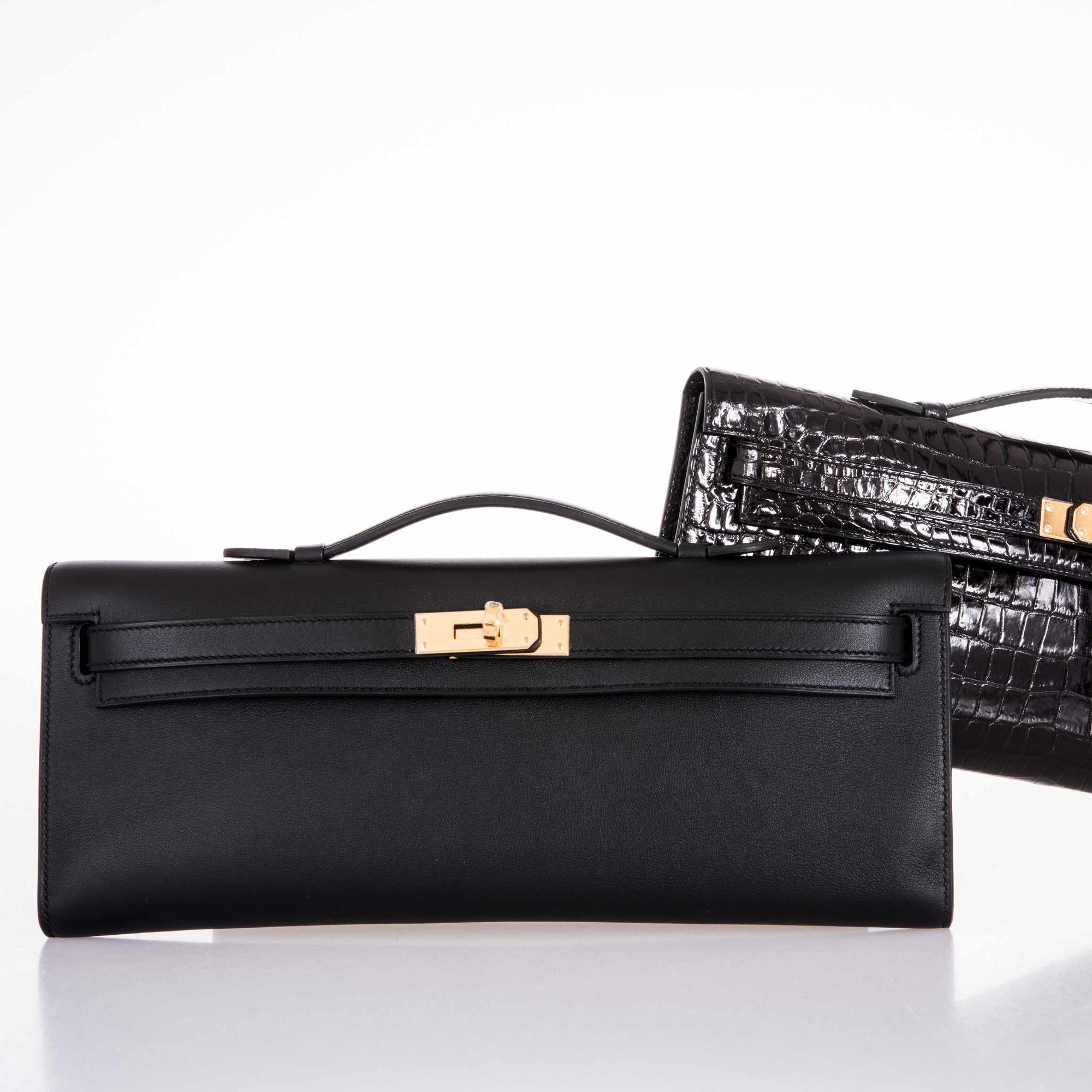Hermès Kelly Cut Clutch Black Swift leather Gold Hardware