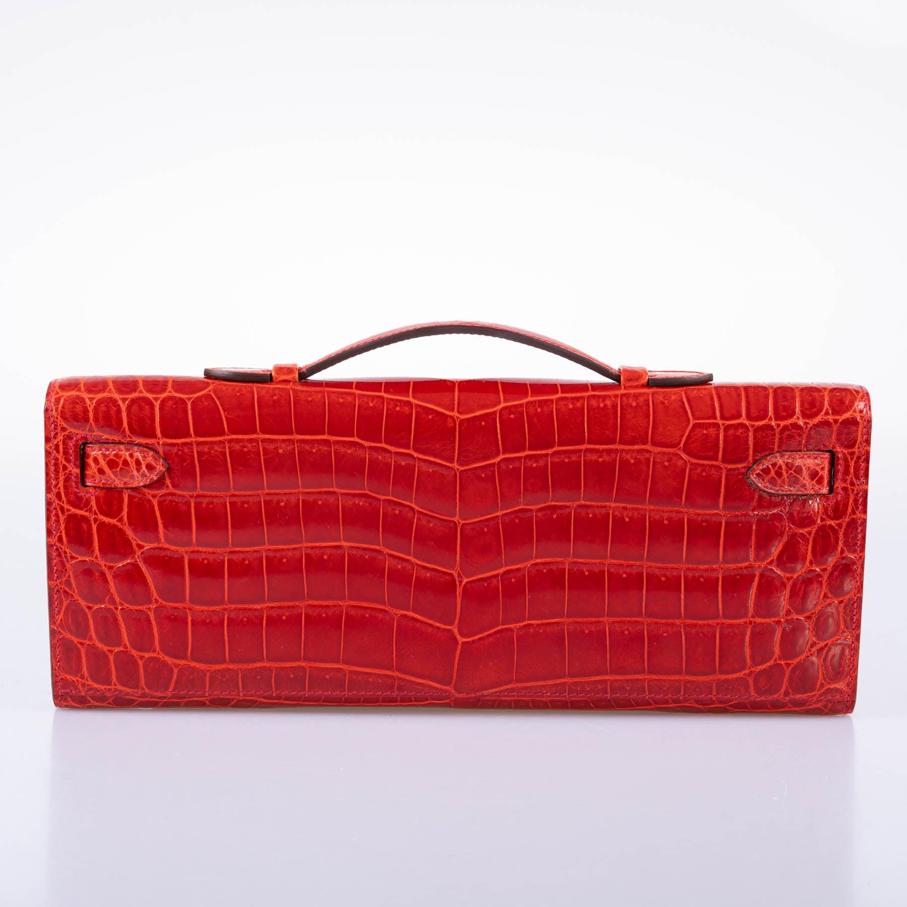 Hermès Kelly Cut Geranium Shiny Niloticus Crocodile Permabrass Hardware