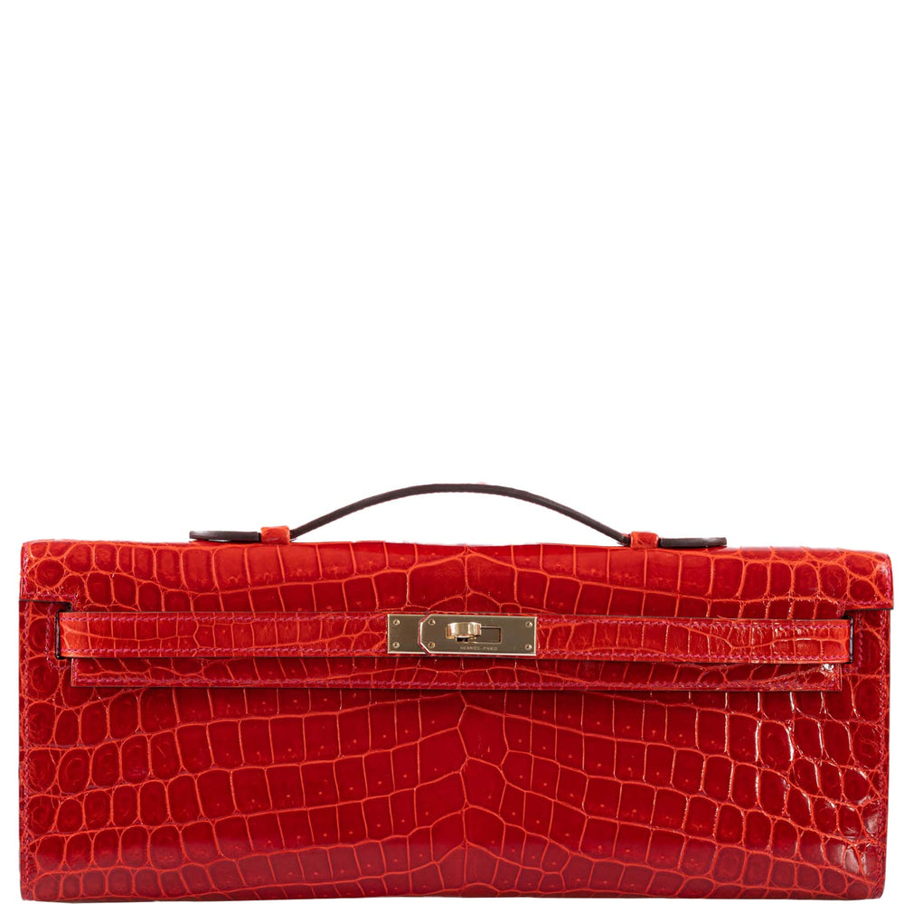 Hermès Kelly Cut Geranium Shiny Niloticus Crocodile Permabrass Hardware