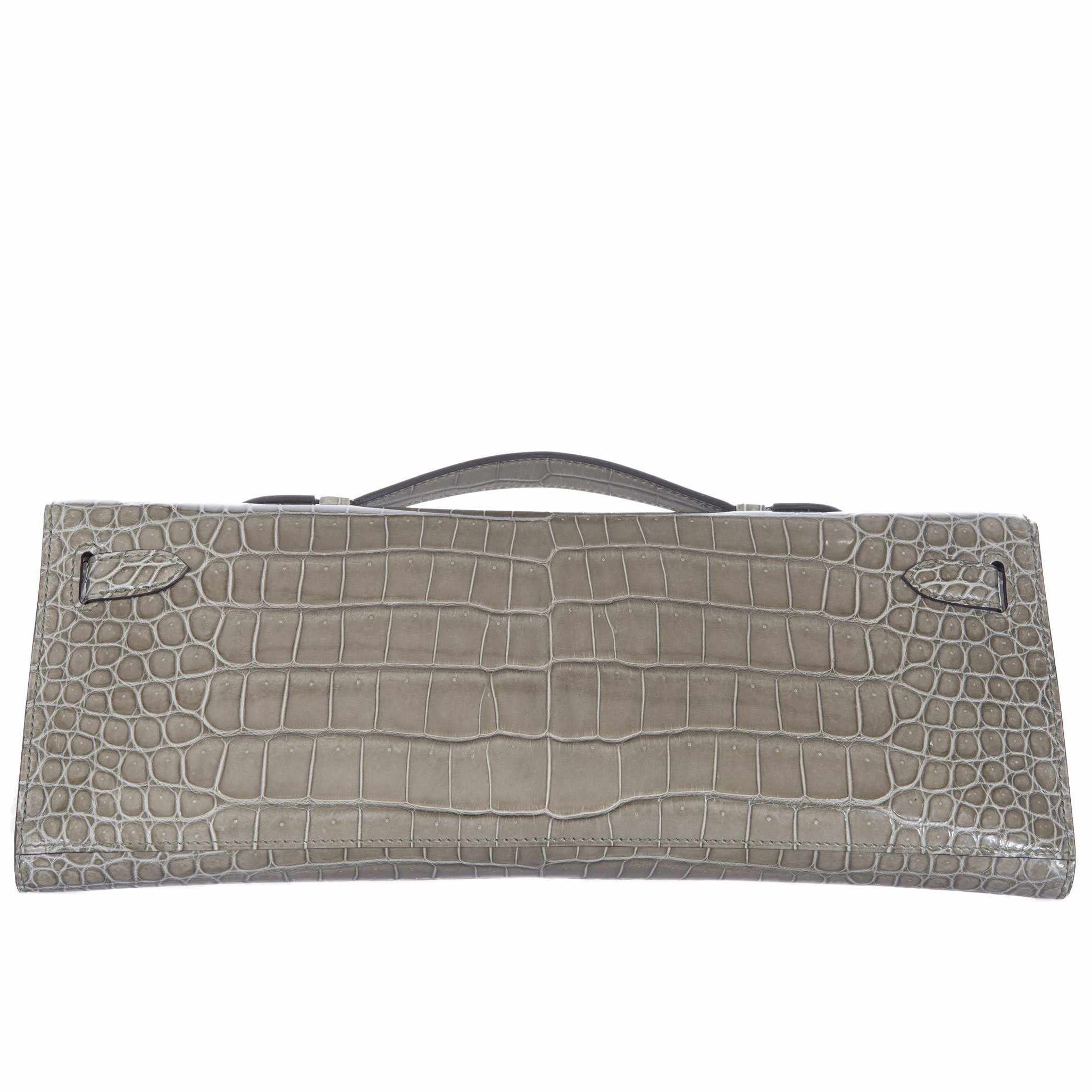 Hermès Kelly Cut Gris Tourterelle Porosus Crocodile Gold Hardware