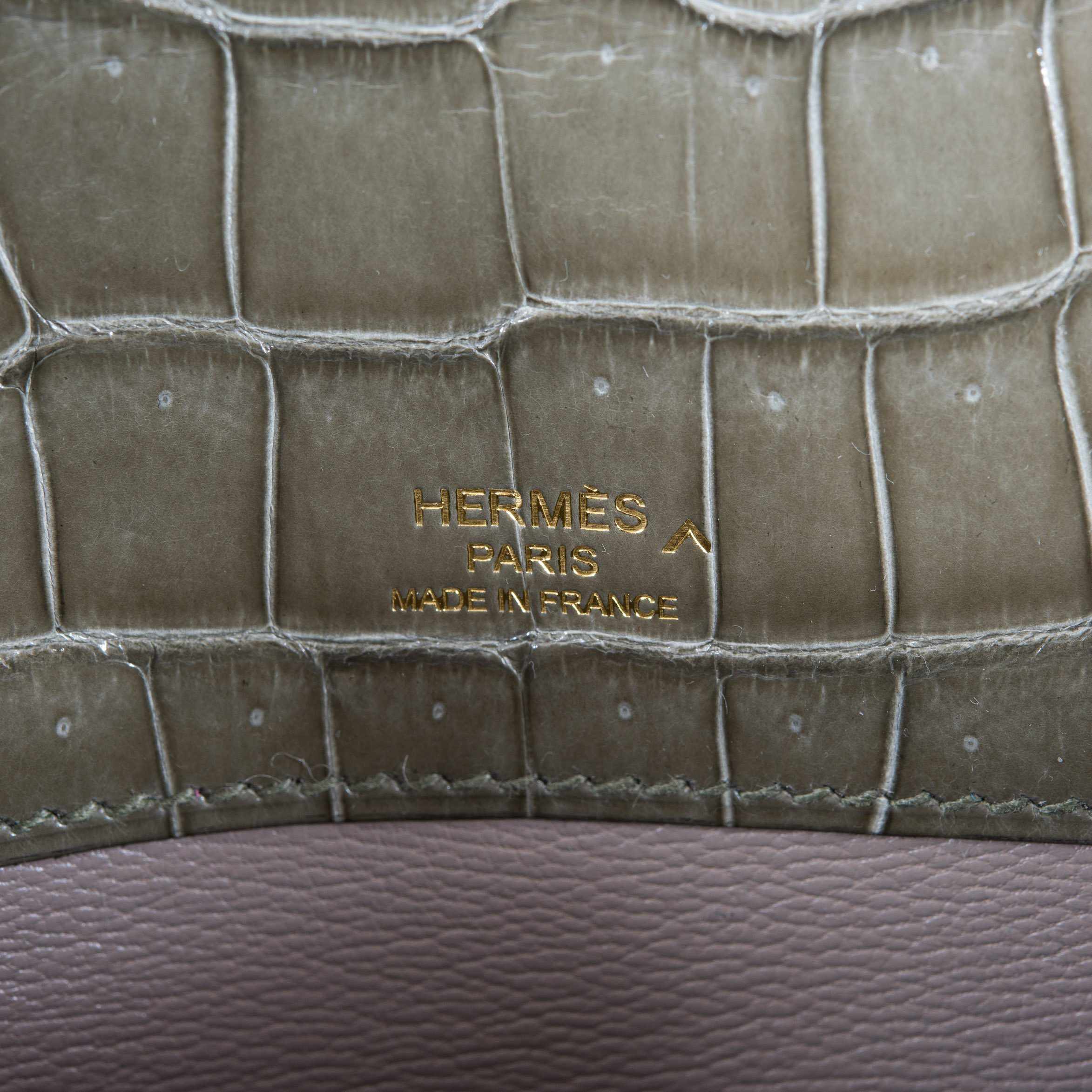 Hermès Kelly Cut Gris Tourterelle Porosus Crocodile Gold Hardware