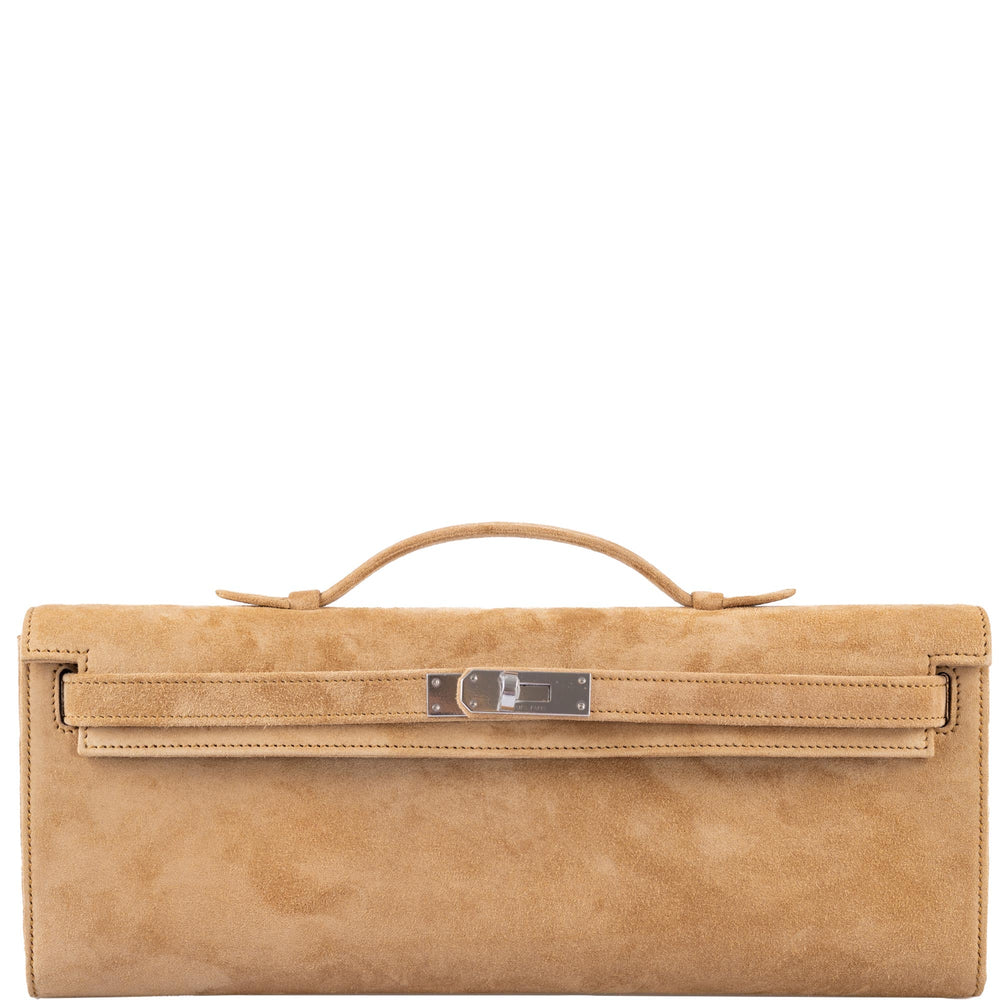 Hermès Kelly Cut Ocre Doblis Suede Palladium Hardware