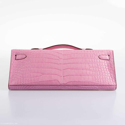 Hermès Kelly Cut Pochette 5P Bubblegum Pink Matte Porosus Crocodile Gold Hardware - 2019, D