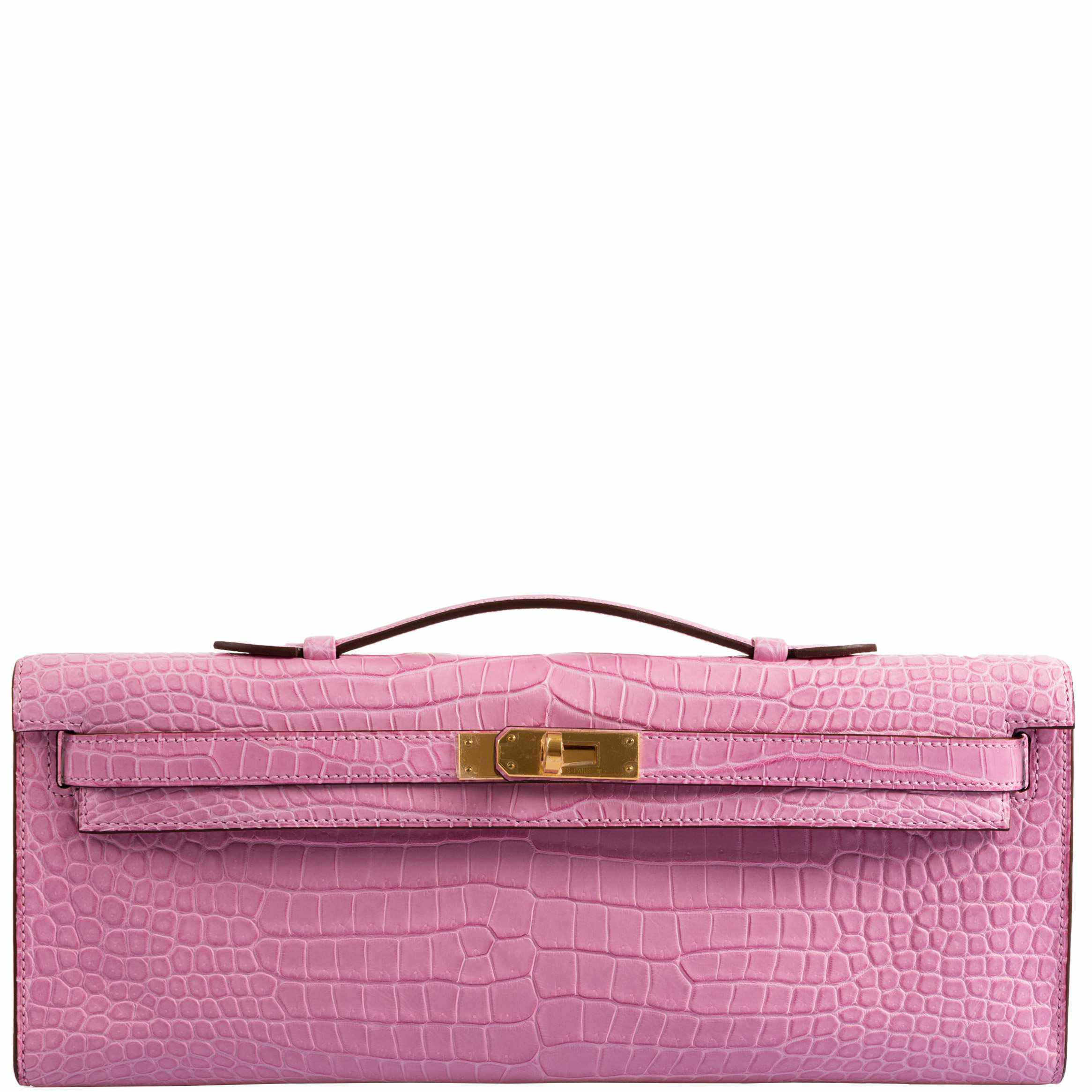 Hermès Kelly Cut Pochette 5P Bubblegum Pink Matte Porosus Crocodile Gold Hardware - 2019, D