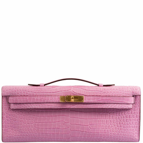 Hermès Kelly Cut Pochette 5P Bubblegum Pink Matte Porosus Crocodile Gold Hardware