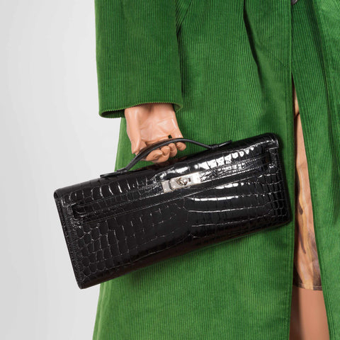 Hermès Kelly Cut Pochette Black Niloticus Crocodile Palladium Hardware