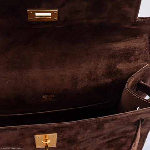 Hermès Kelly Cut Pochette Brown Veau Doblis Suede Gold Hardware