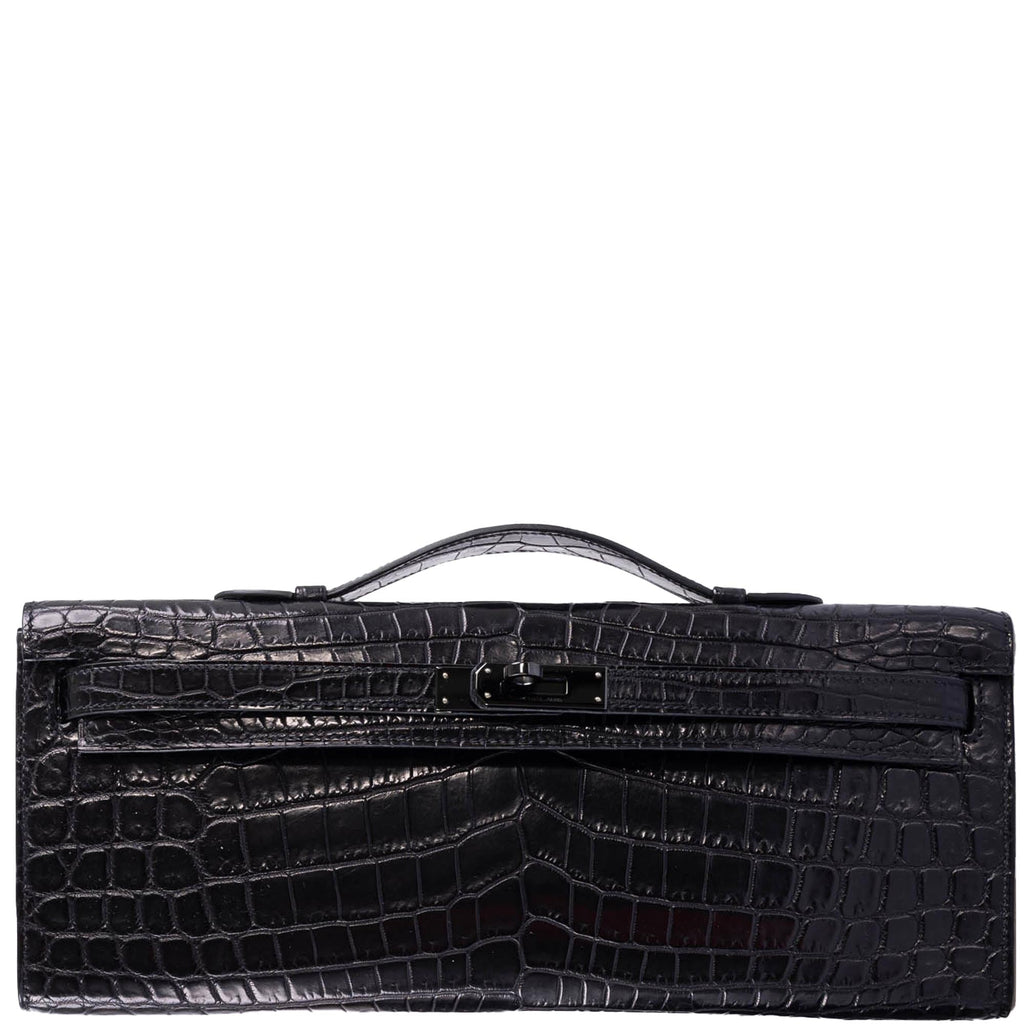 Hermès Kelly cut crocodile Black Exotic leather ref.52616 - Joli Closet