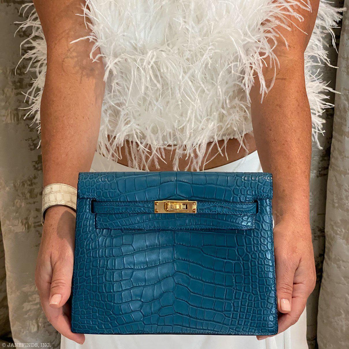 Hermès Kelly Danse Bleu Colvert Matte Alligator Mississippiensis Gold Hardware