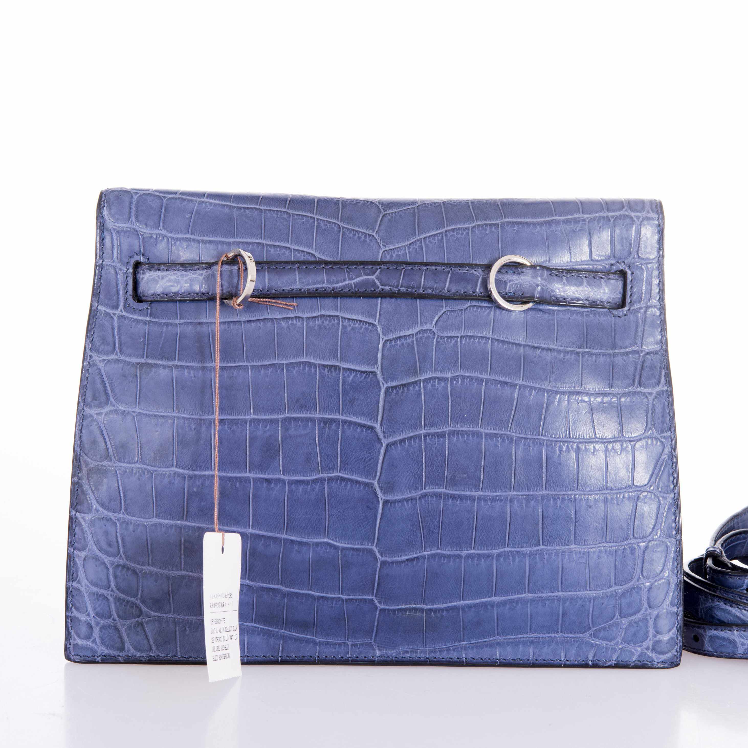 Hermès Kelly Danse Blue Brighton Niloticus Crocodile Palladium Hardware