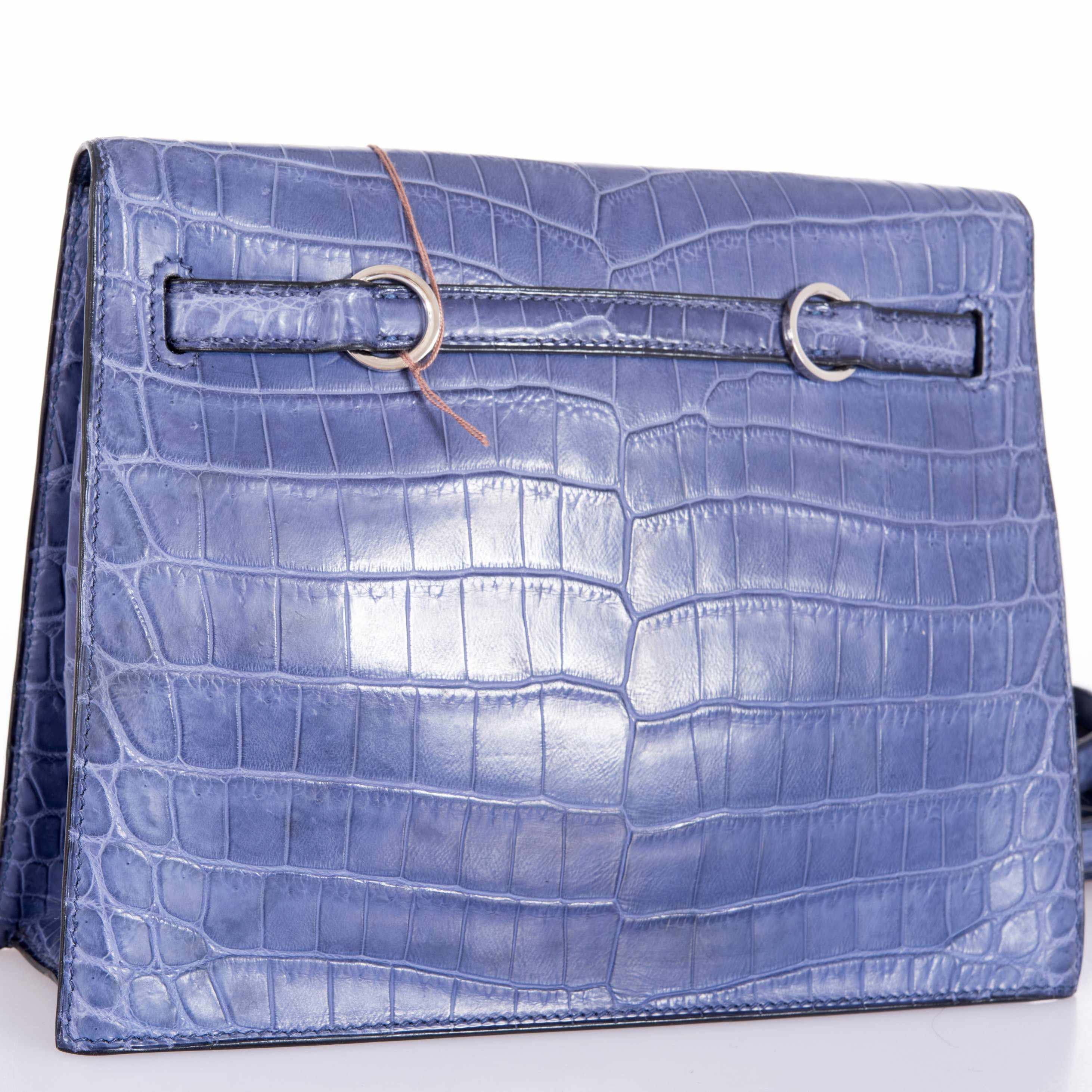 Hermès Kelly Danse Blue Brighton Niloticus Crocodile Palladium Hardware