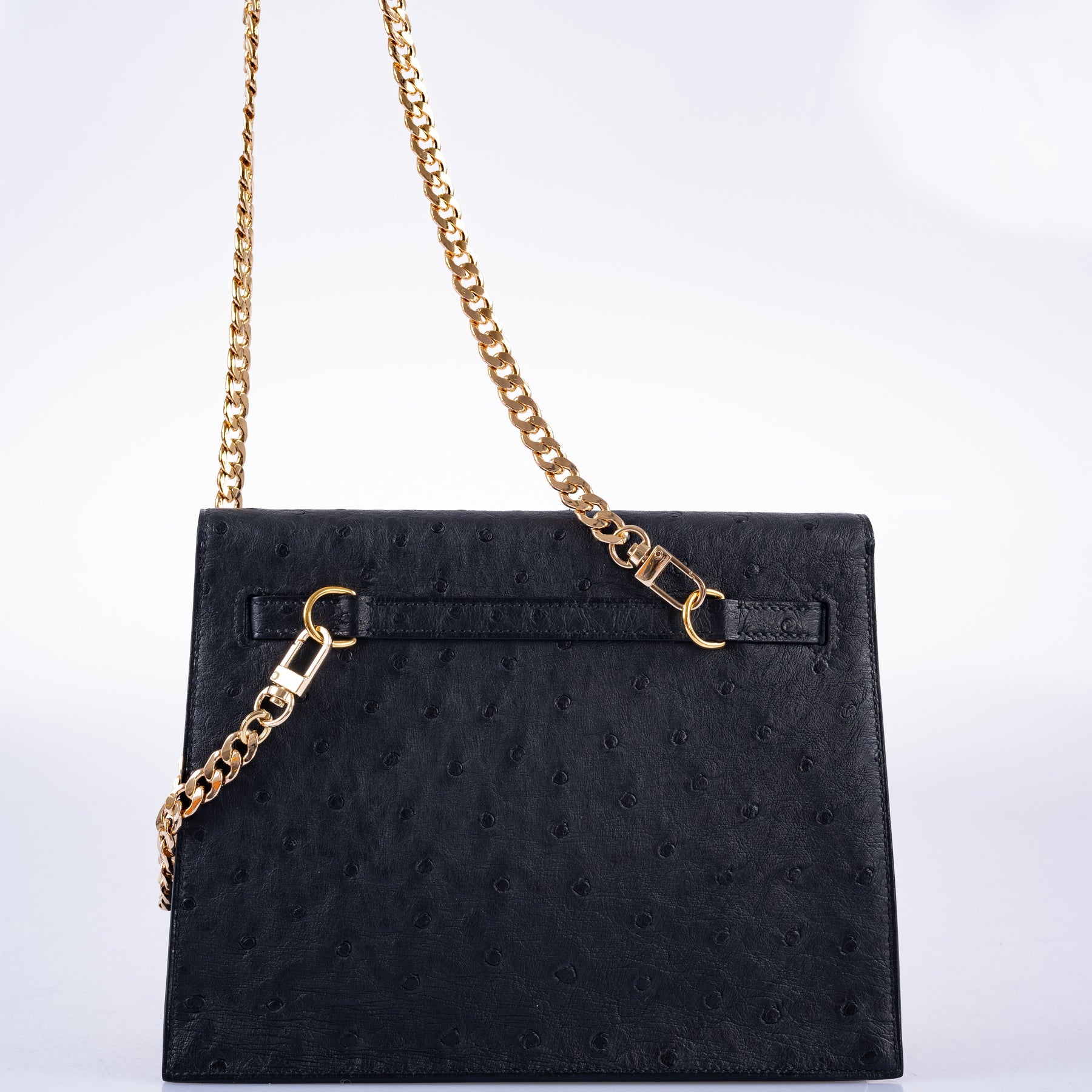 Hermès Kelly Danse II Black Ostrich with Gold Hardware