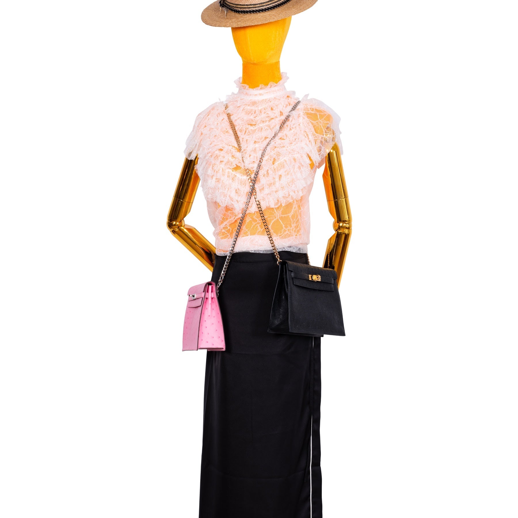 Hermès Kelly Danse II Black Ostrich with Gold Hardware