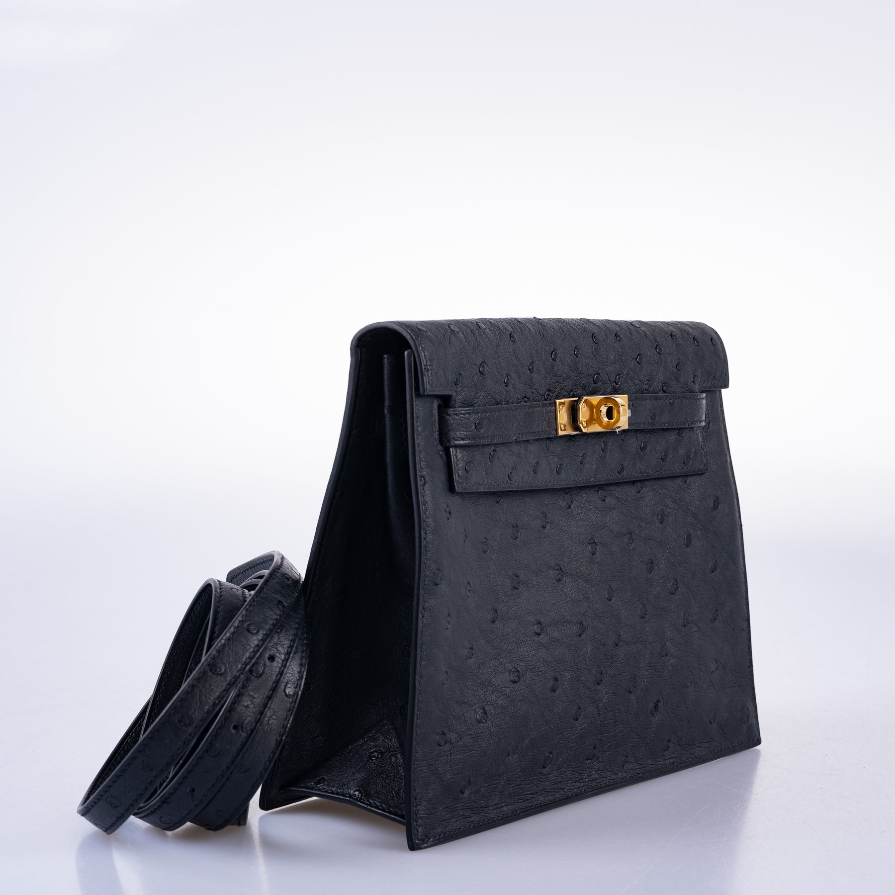Hermès Kelly Danse II Black Ostrich with Gold Hardware
