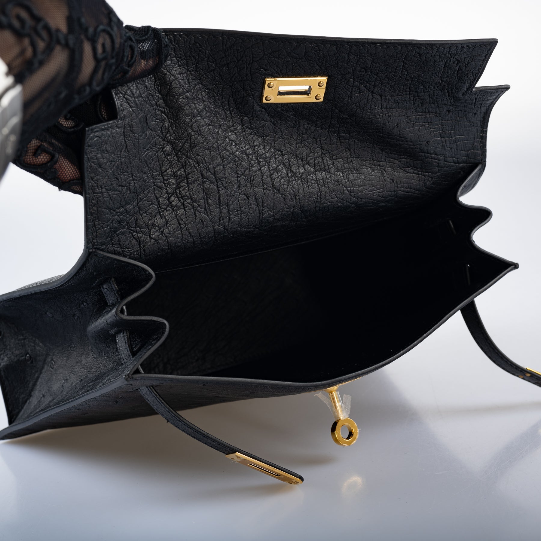 Hermès Kelly Danse II Black Ostrich with Gold Hardware