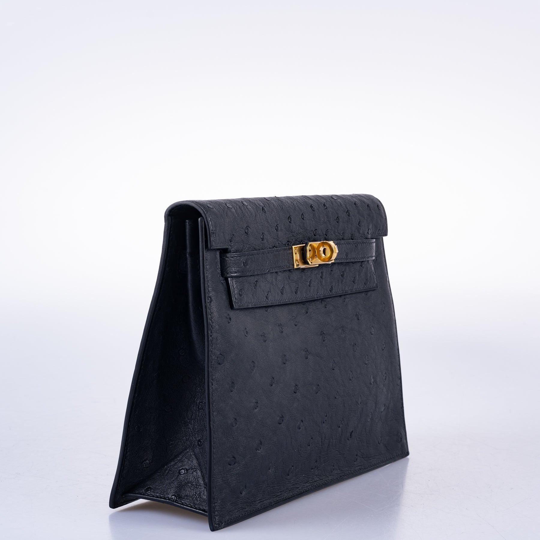 Hermès Kelly Danse II Black Ostrich with Gold Hardware