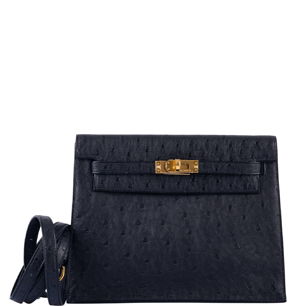 Hermès Kelly Danse II Black Ostrich with Gold Hardware