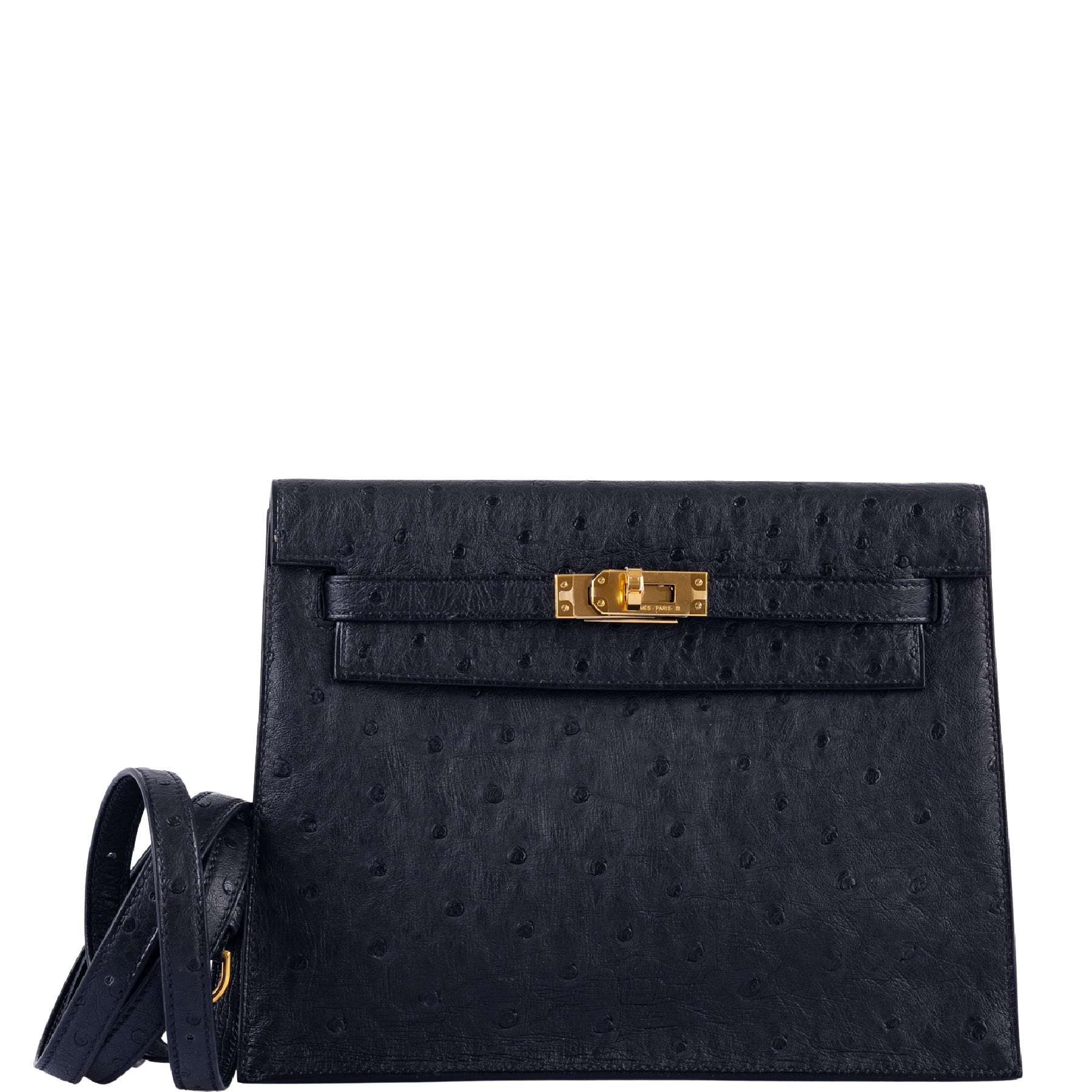 Hermès Kelly Danse II Black Ostrich with Gold Hardware