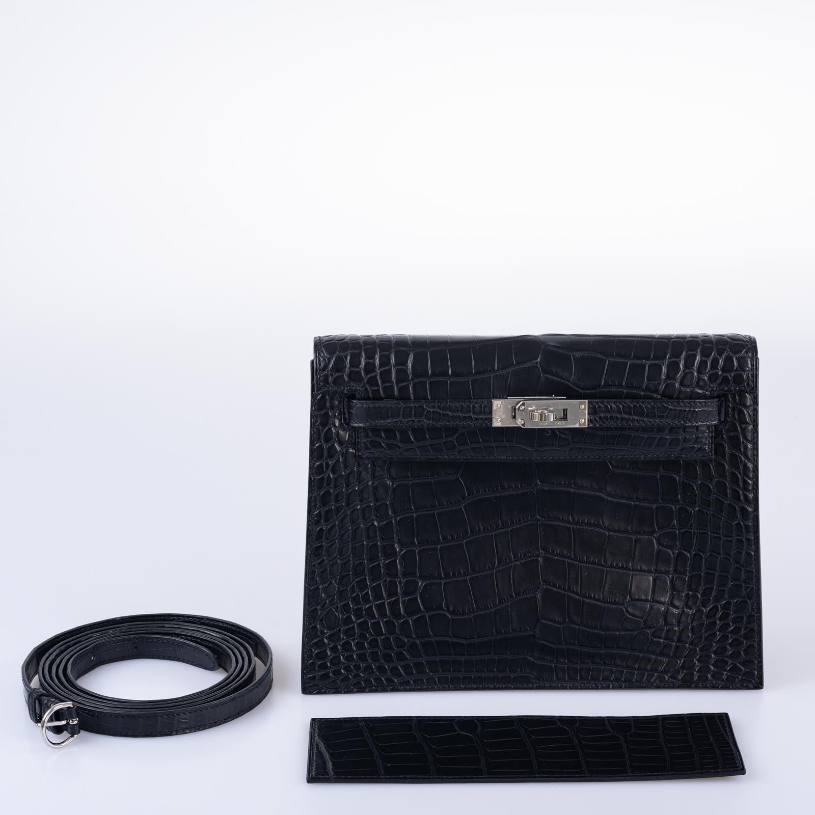 Hermès Kelly Danse II Matte Black Alligator with Palladium Hardware