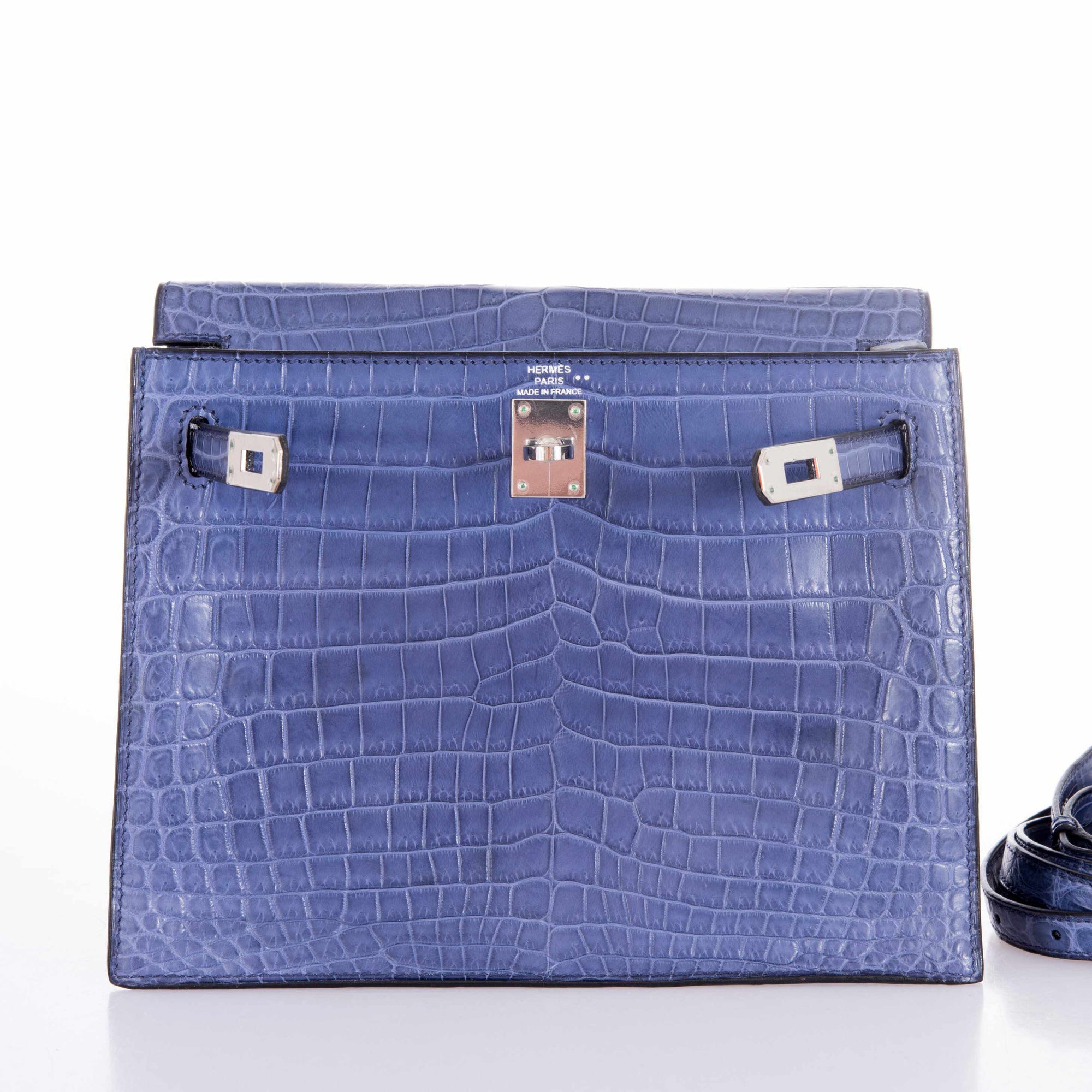 Hermès Kelly Danse (Original) Bleu Brighton Shiny Niloticus Crocodile Palladium Hardware