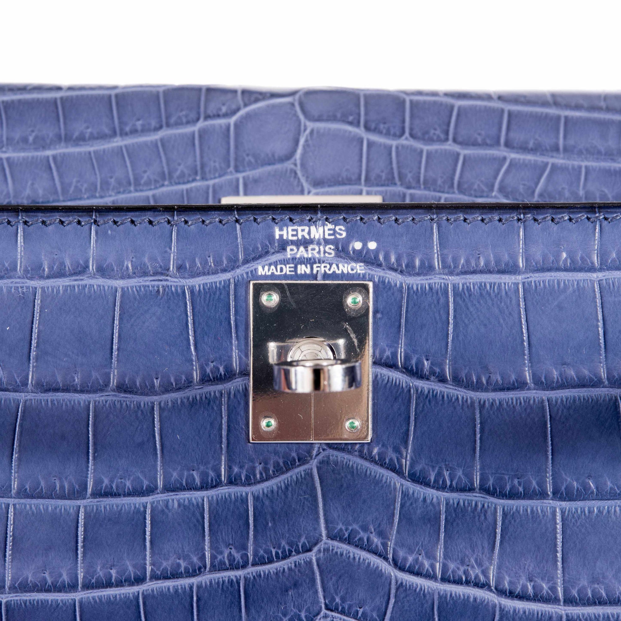 Hermès Kelly Danse (Original) Bleu Brighton Shiny Niloticus Crocodile Palladium Hardware