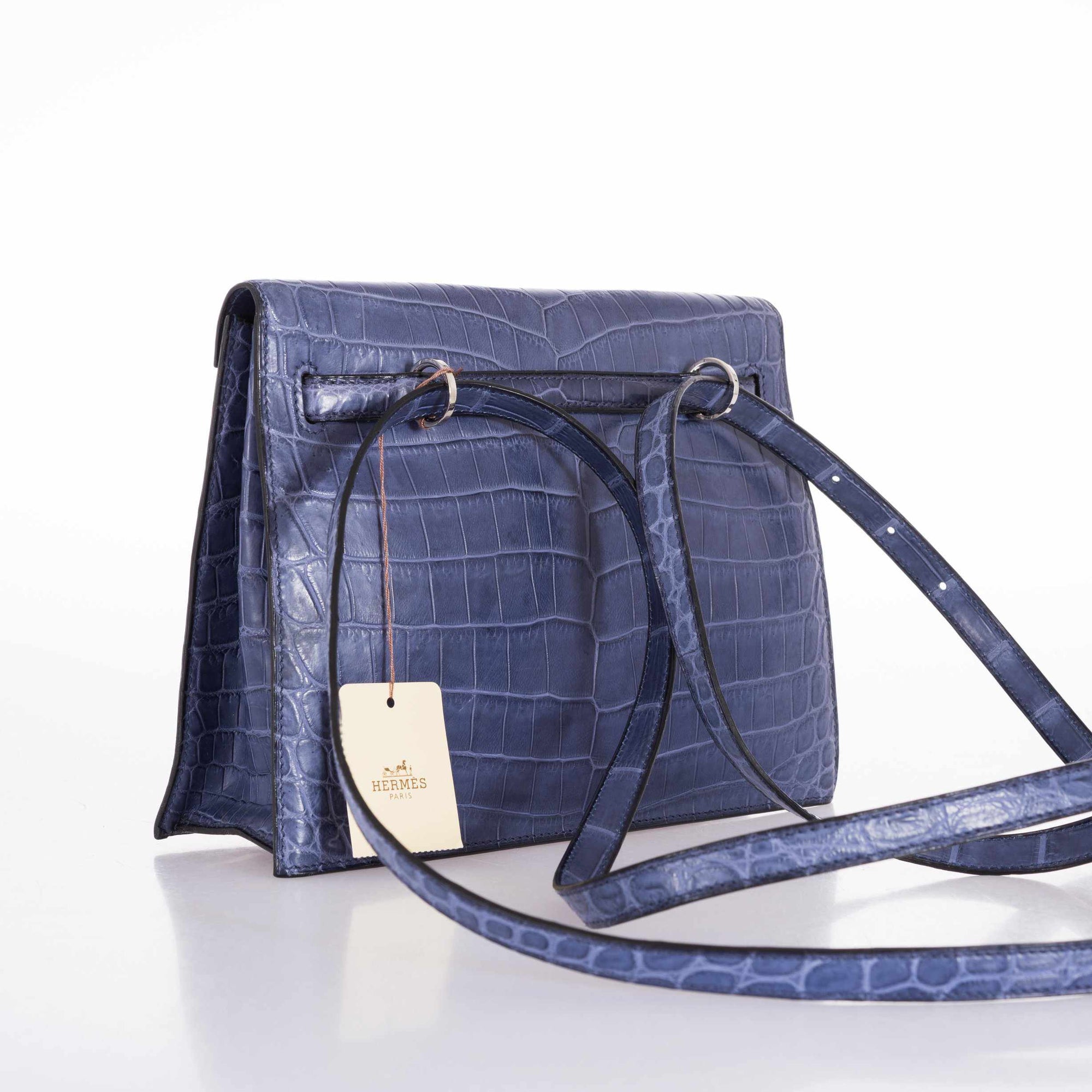 Hermès Kelly Danse (Original) Bleu Brighton Shiny Niloticus Crocodile Palladium Hardware