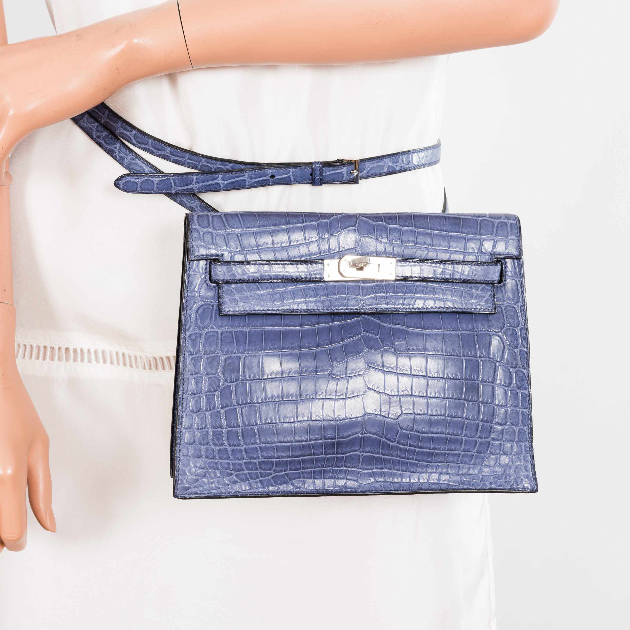 Hermès Kelly Danse (Original) Bleu Brighton Shiny Niloticus Crocodile Palladium Hardware