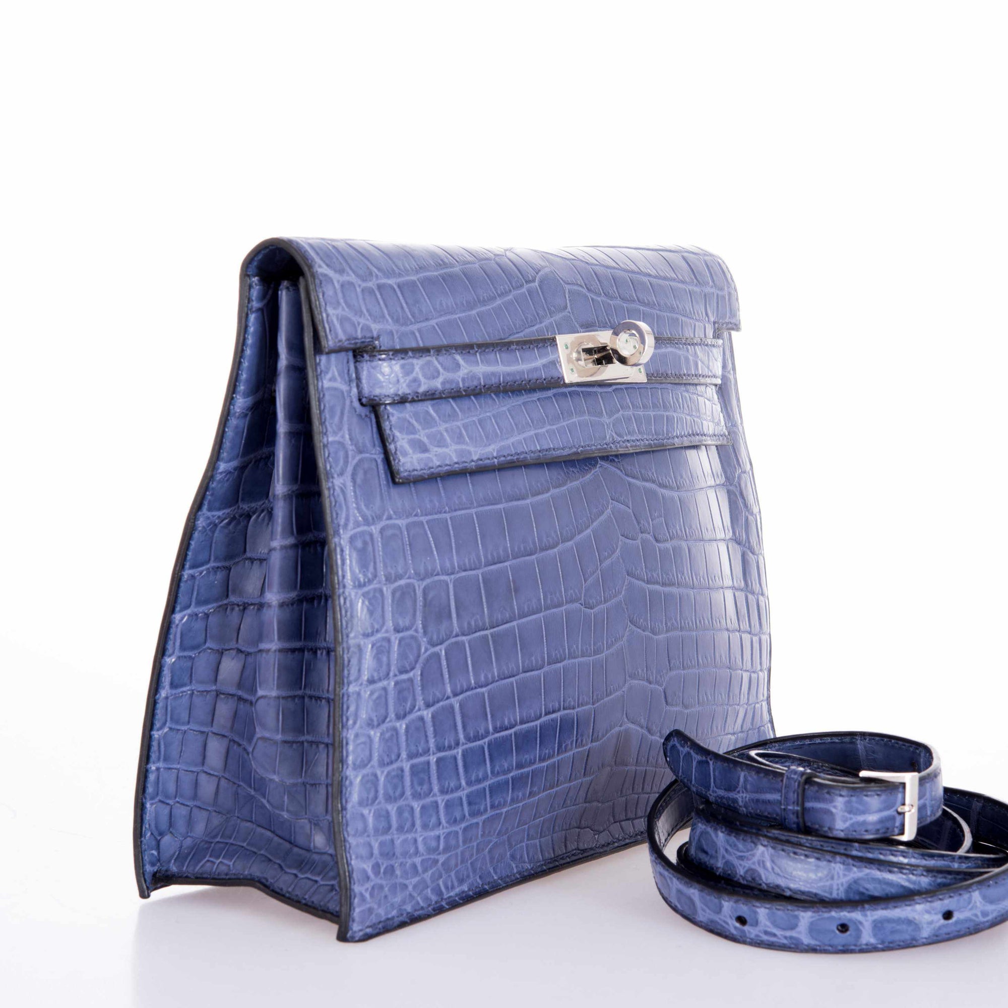 Hermès Kelly Danse (Original) Bleu Brighton Shiny Niloticus Crocodile Palladium Hardware