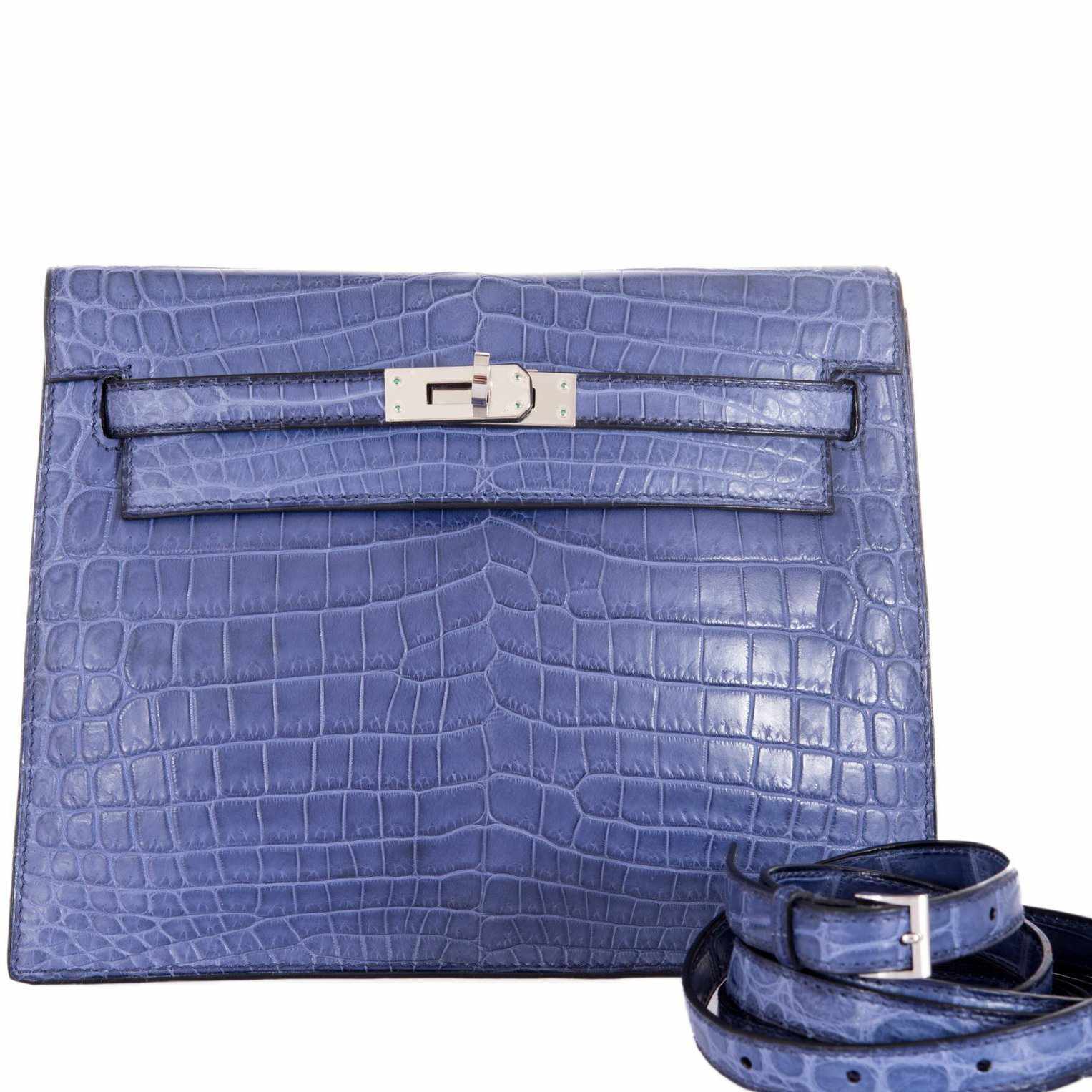 Hermès Kelly Danse (Original) Bleu Brighton Shiny Niloticus Crocodile Palladium Hardware