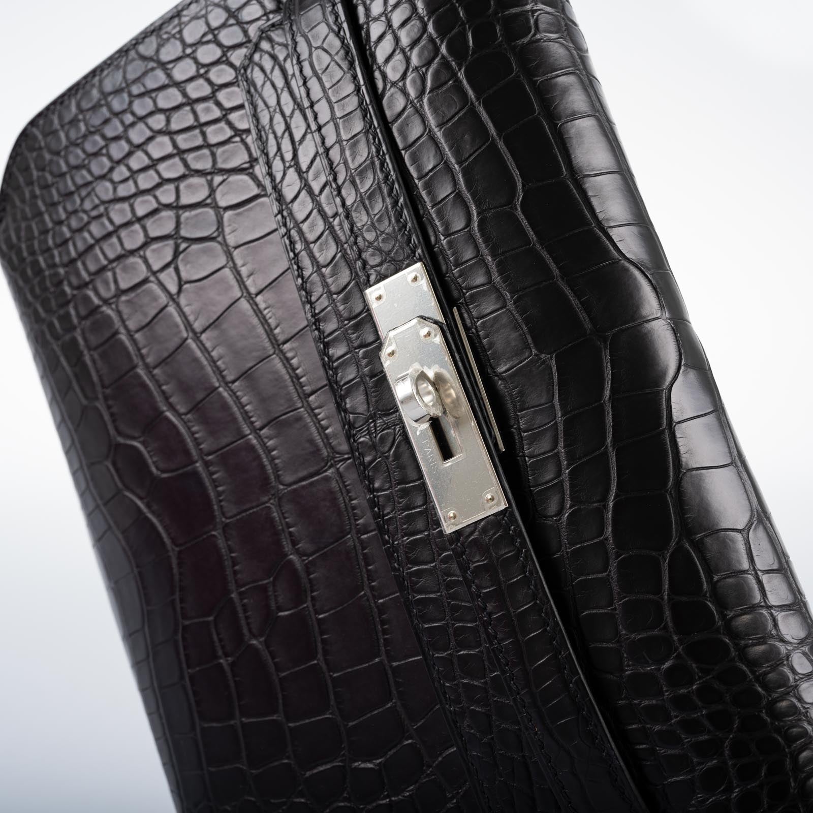 Hermès Kelly Dépêches 25 Pochette Black Matte Alligator Palladium Hardware