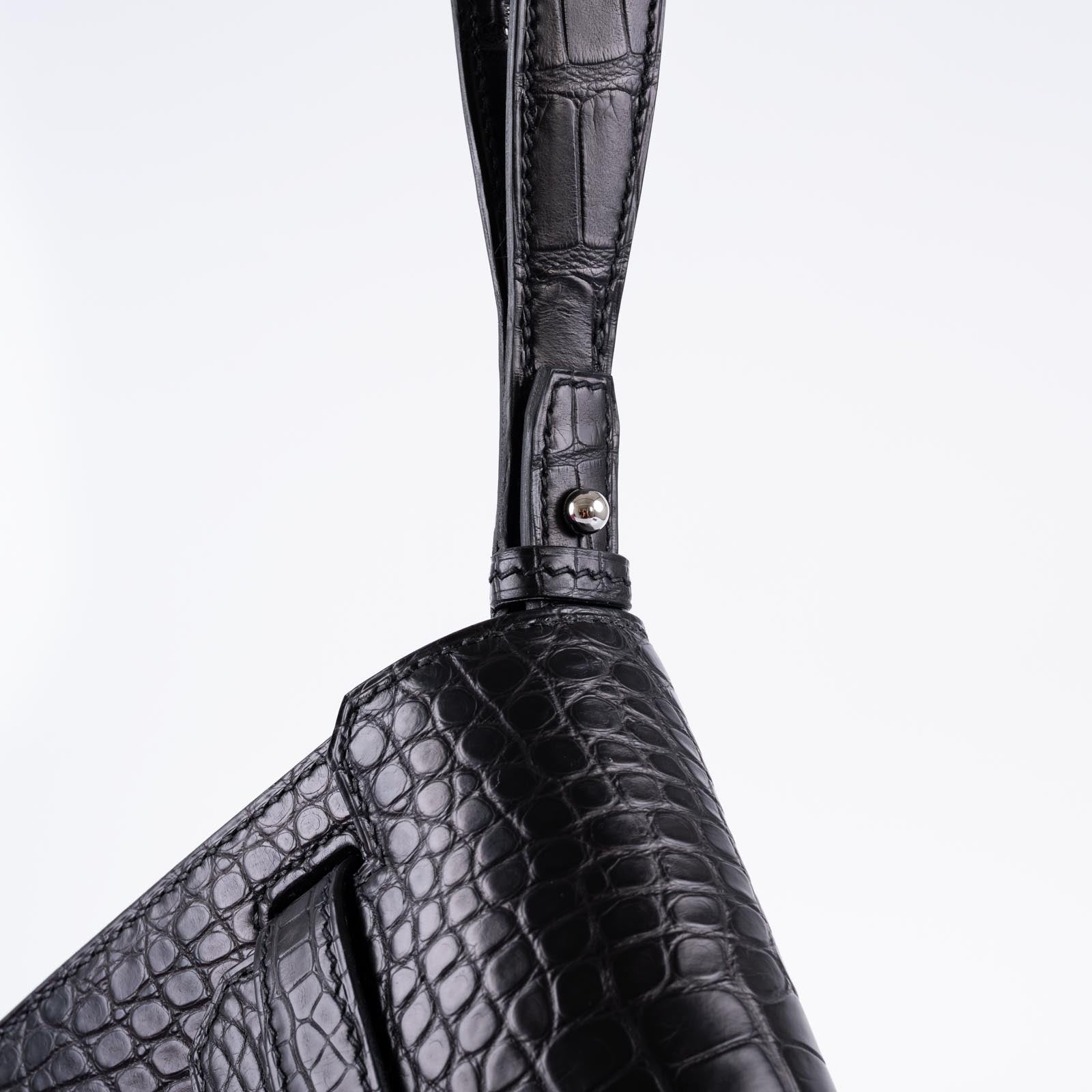 Hermès Kelly Dépêches 25 Pochette Black Matte Alligator Palladium Hardware