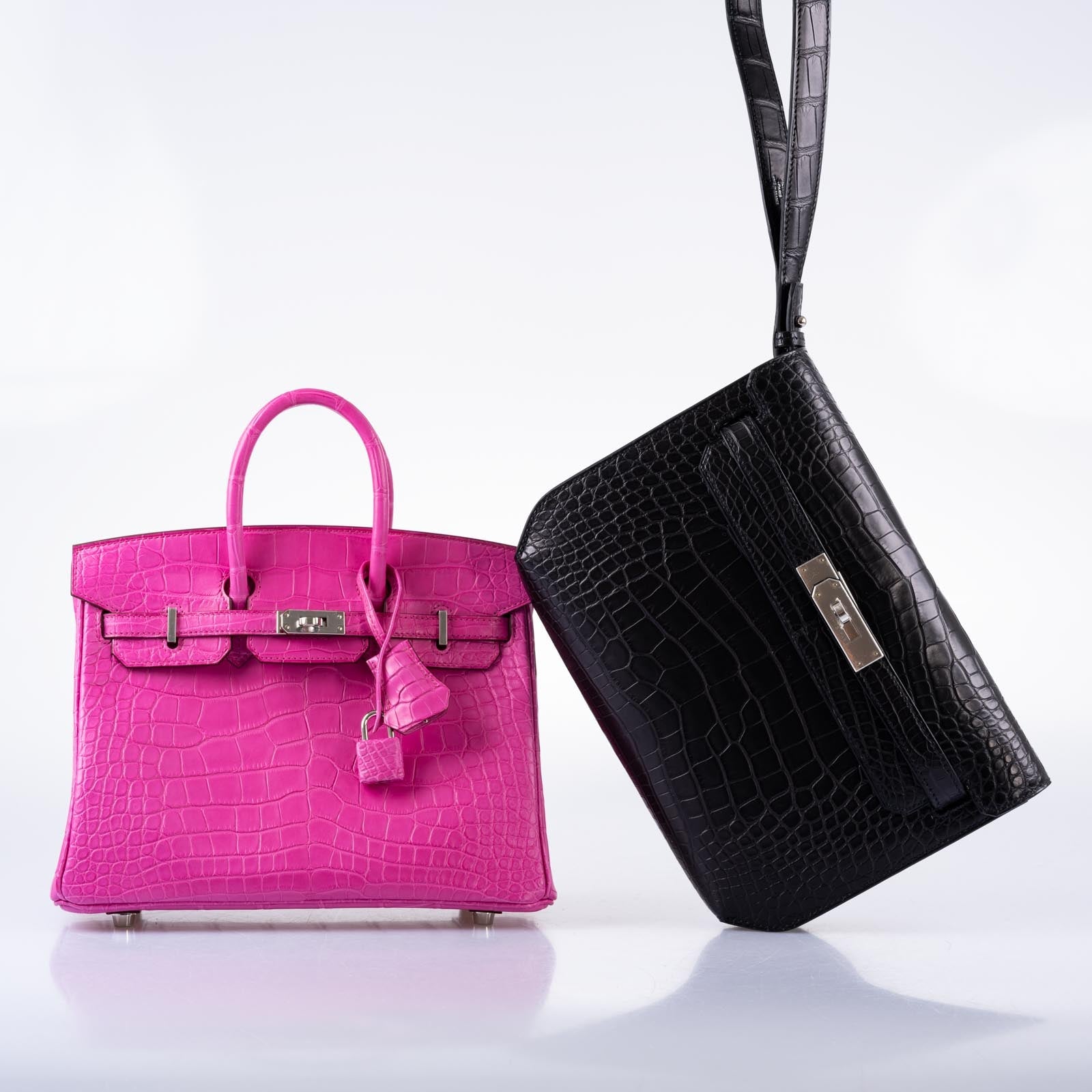 Hermès Kelly Dépêches 25 Pochette Black Matte Alligator Palladium Hardware