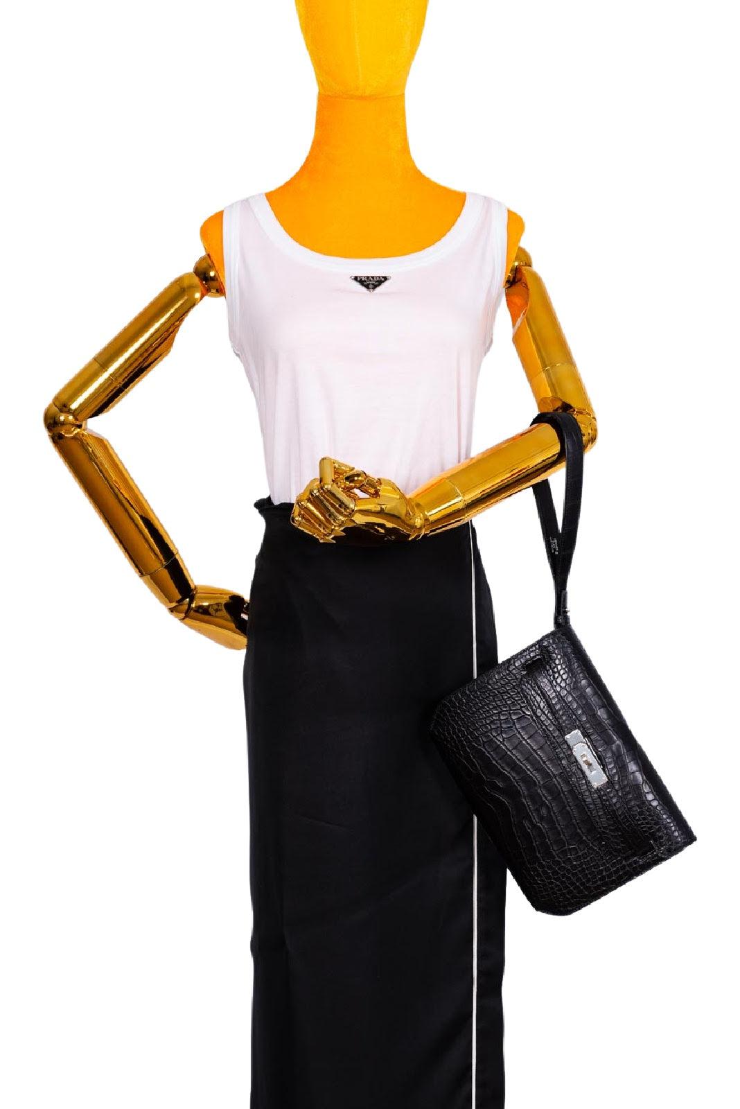 Hermès Kelly Dépêches 25 Pochette Black Matte Alligator Palladium Hardware