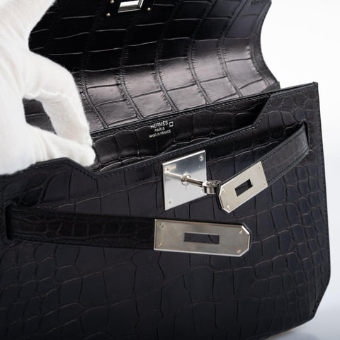Hermès Kelly Depeches 25 Pochette Black Matte Alligator Palladium Hardware - 2020, Y