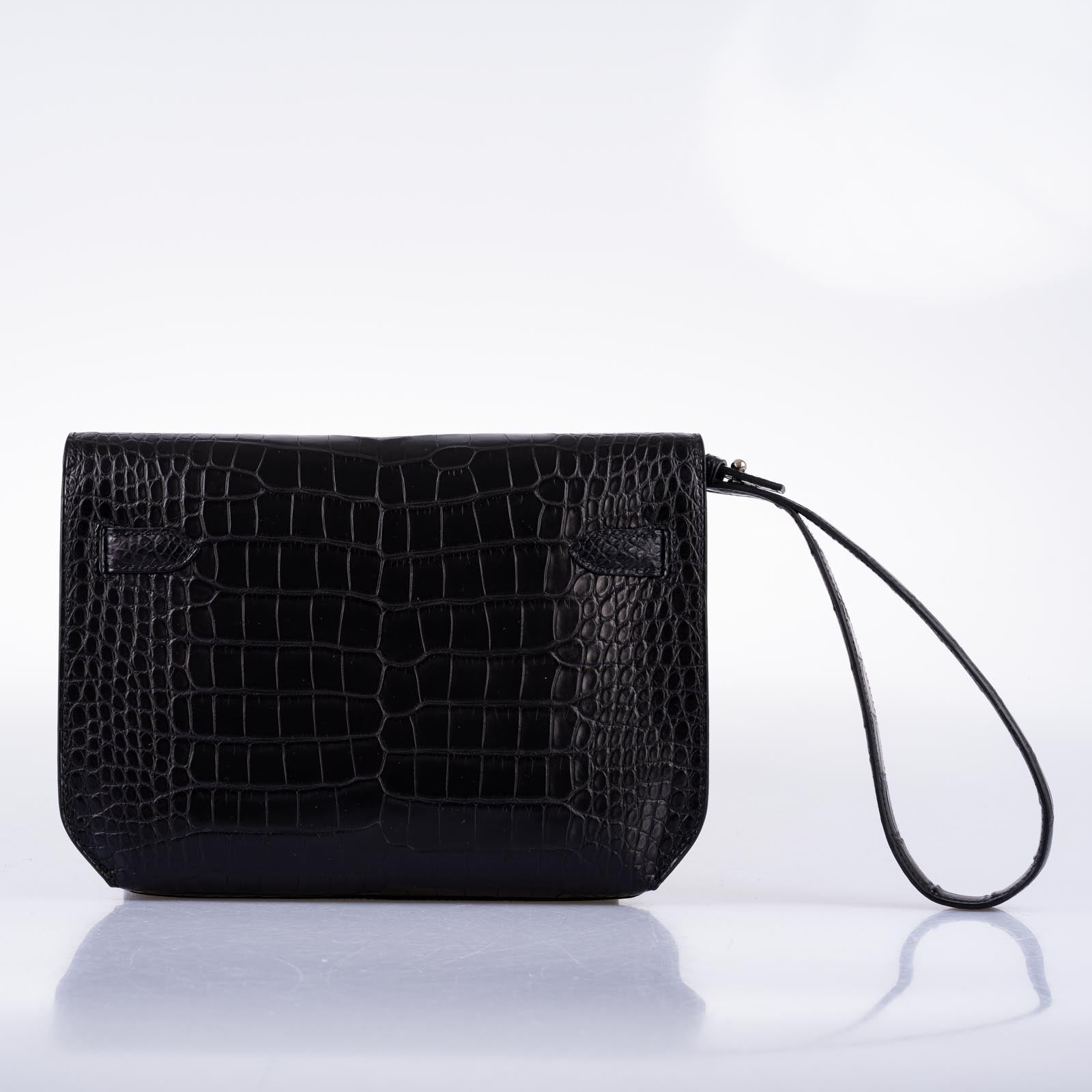 Hermès Kelly Dépêches 25 Pochette Black Matte Alligator Palladium Hardware