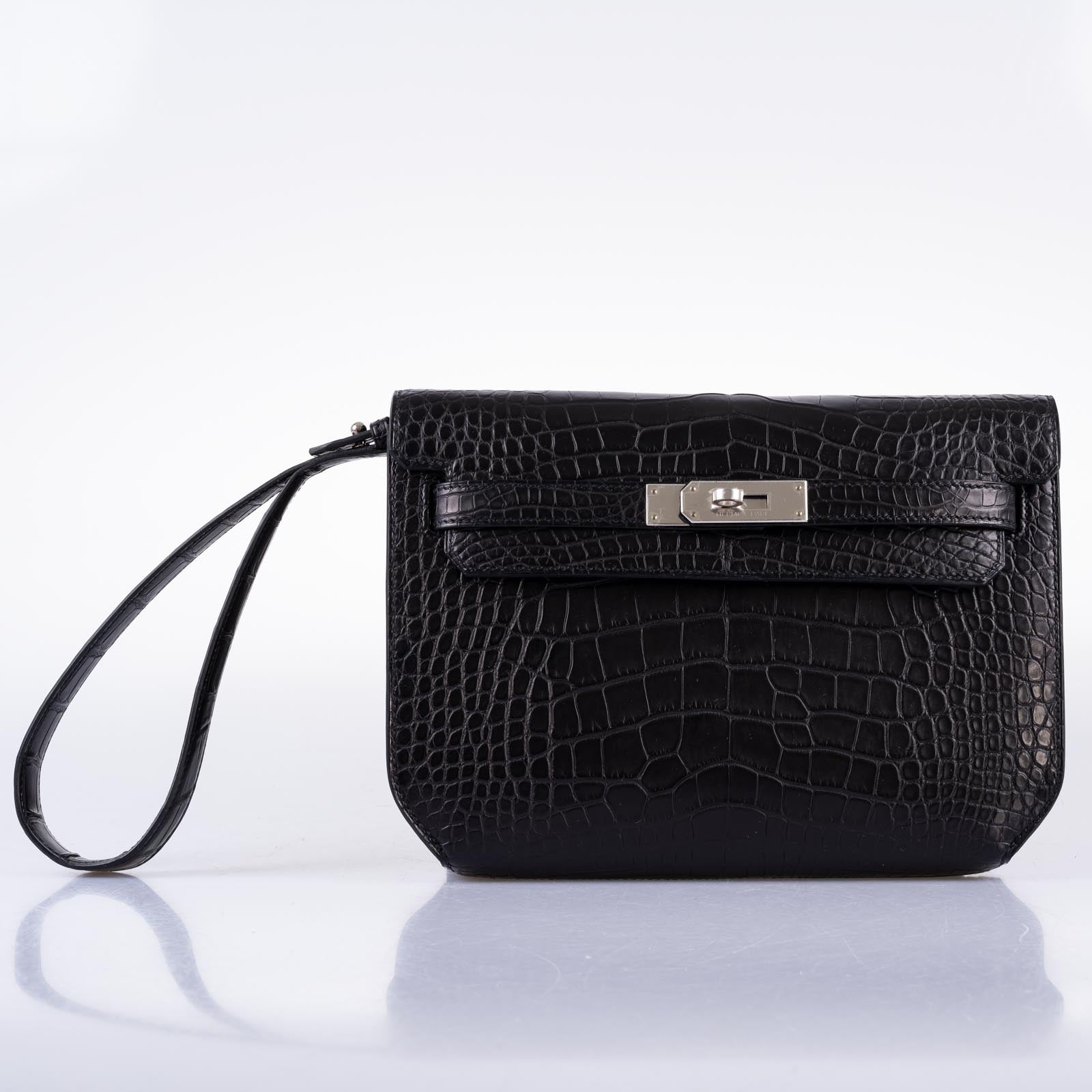 Hermès Kelly Dépêches 25 Pochette Black Matte Alligator Palladium Hardware