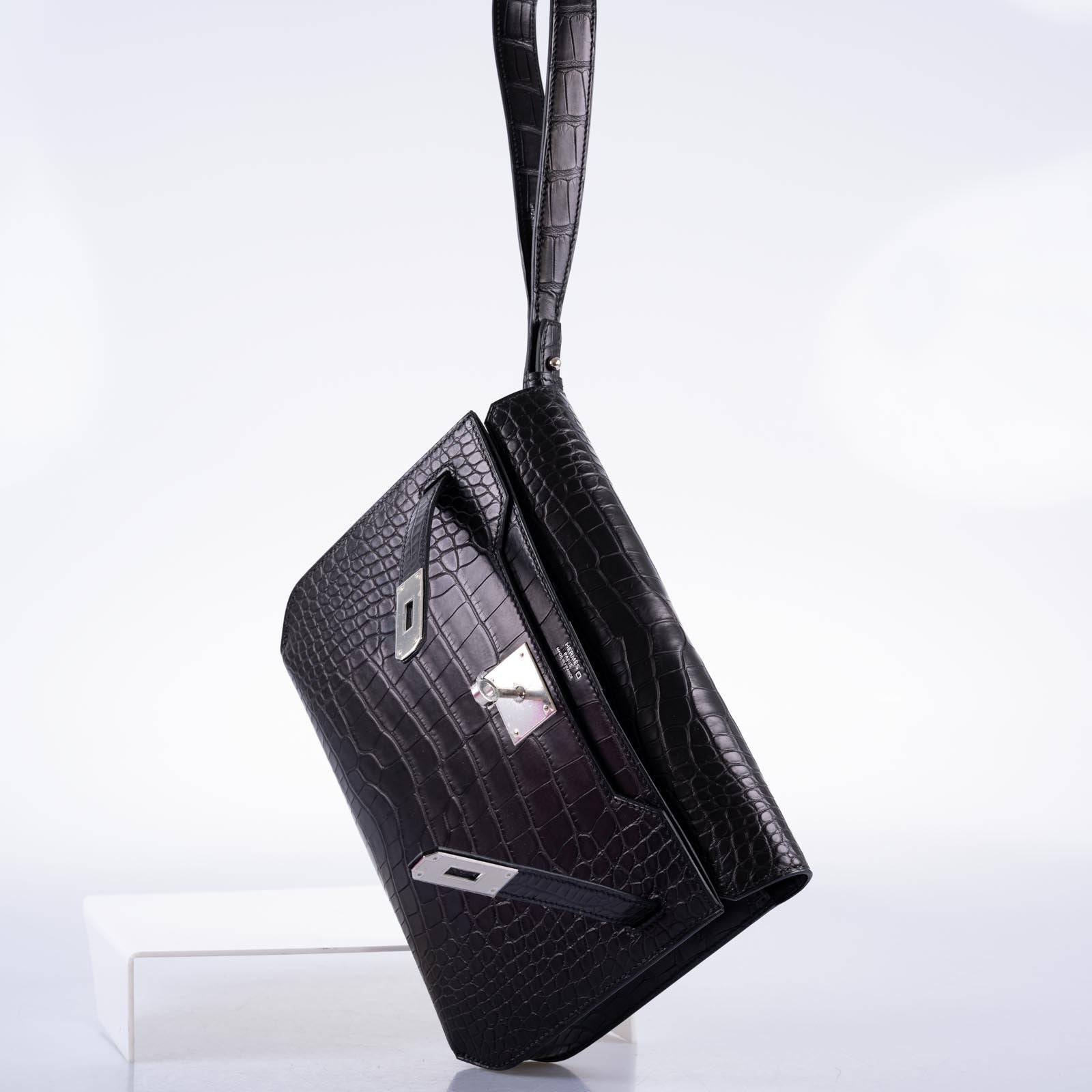 Hermès Kelly Dépêches 25 Pochette Black Matte Alligator Palladium Hardware