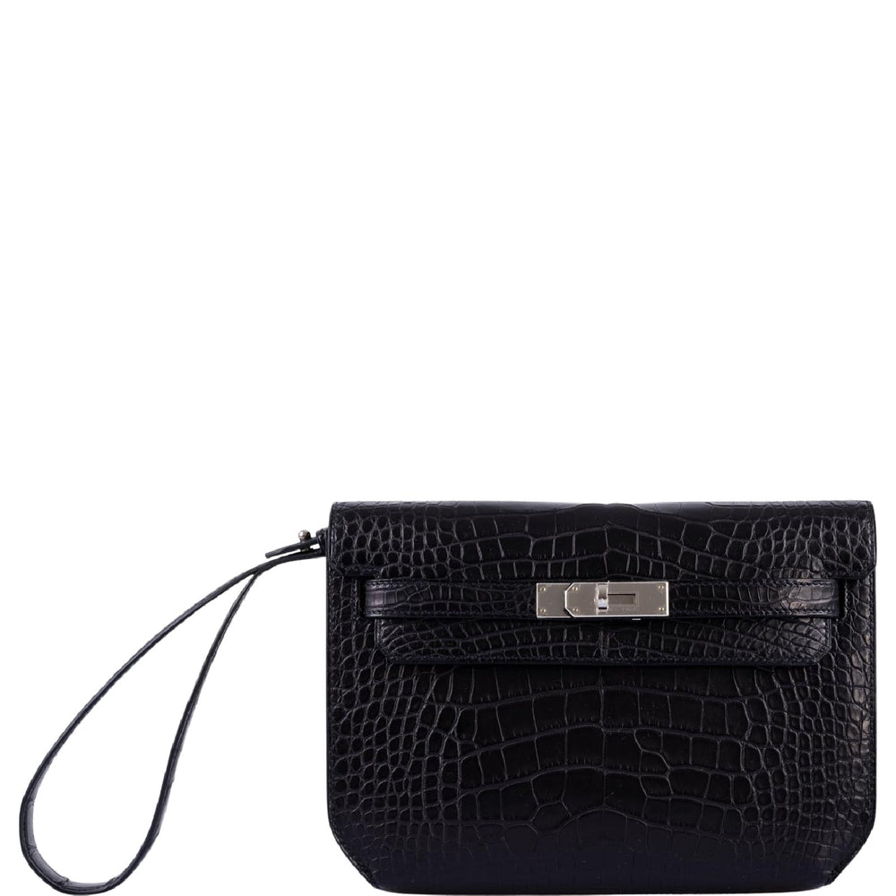 Hermès Kelly Dépêches 25 Pochette Black Matte Alligator Palladium Hardware